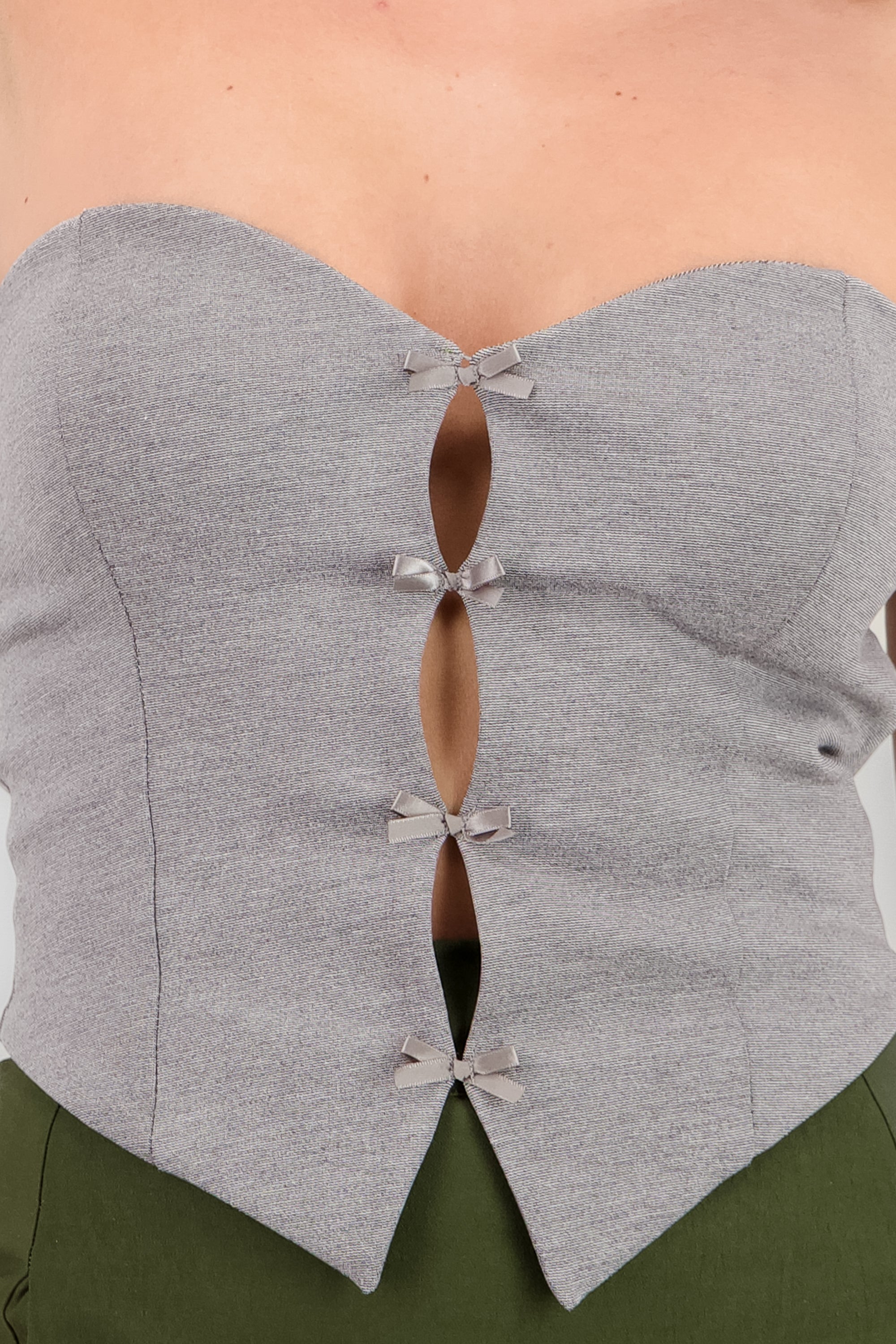 Strapless Bow Corset Top LIGHT GRAY