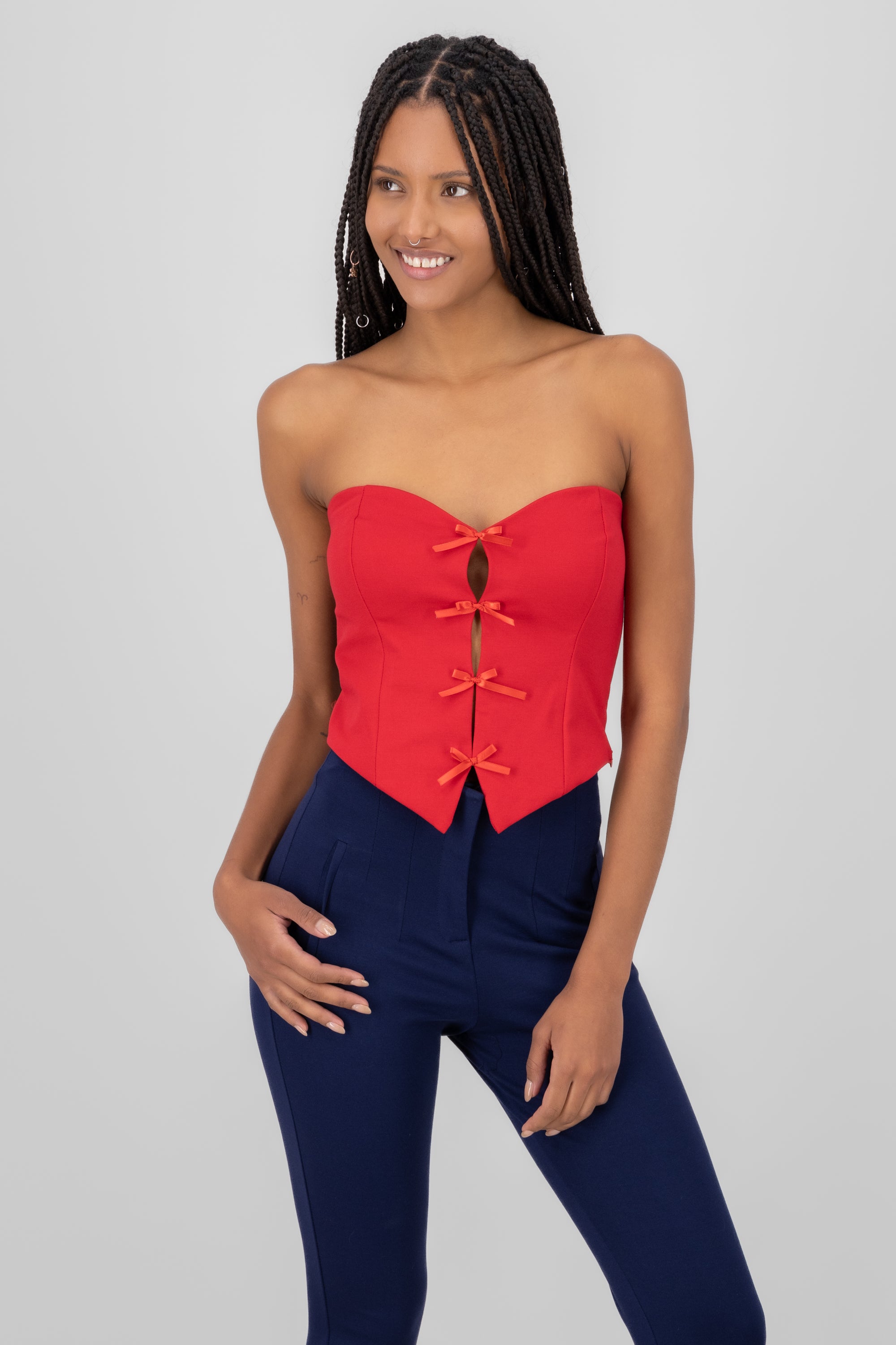 Strapless Bow Corset Top RED