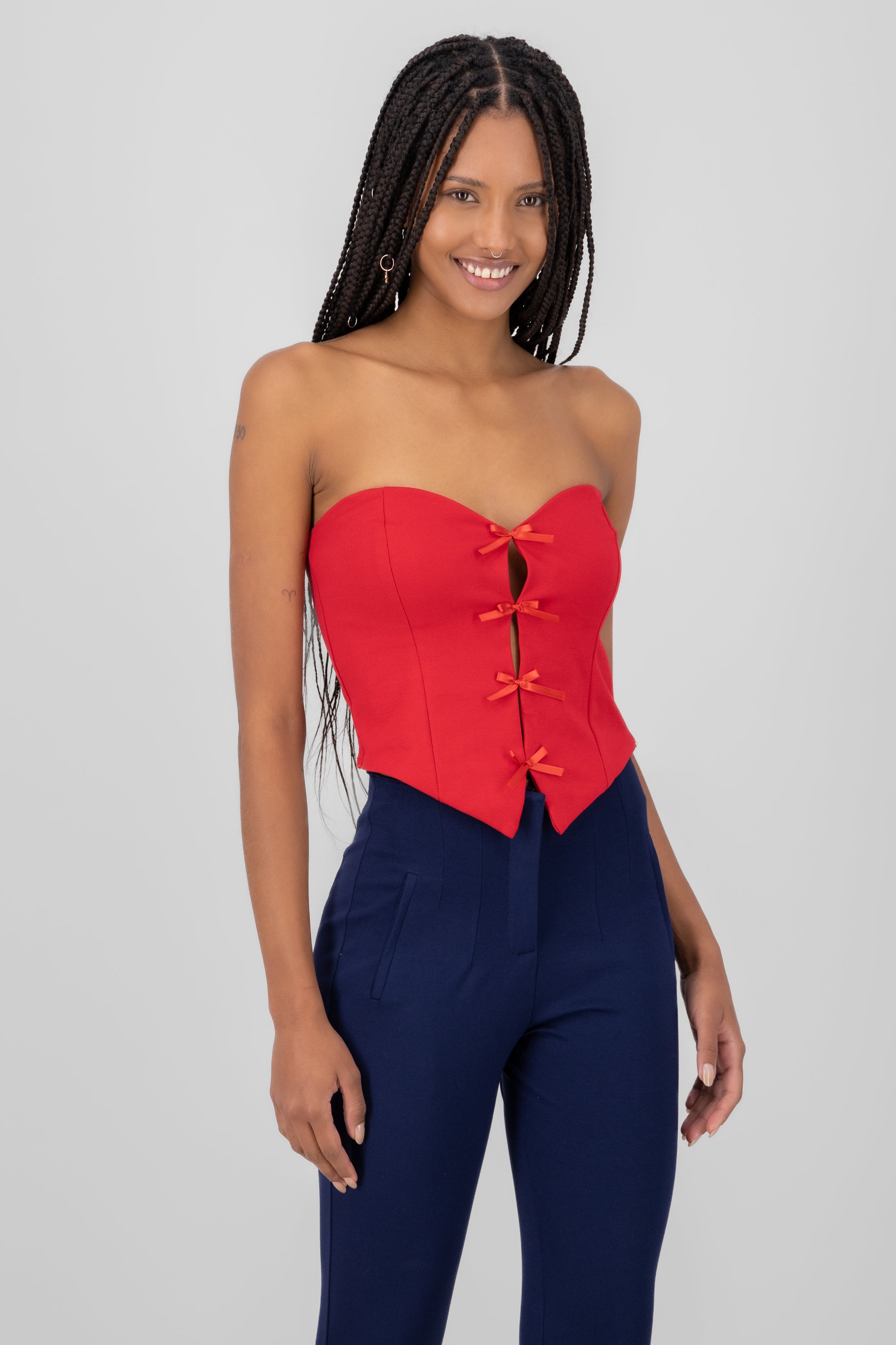 Strapless Bow Corset Top RED