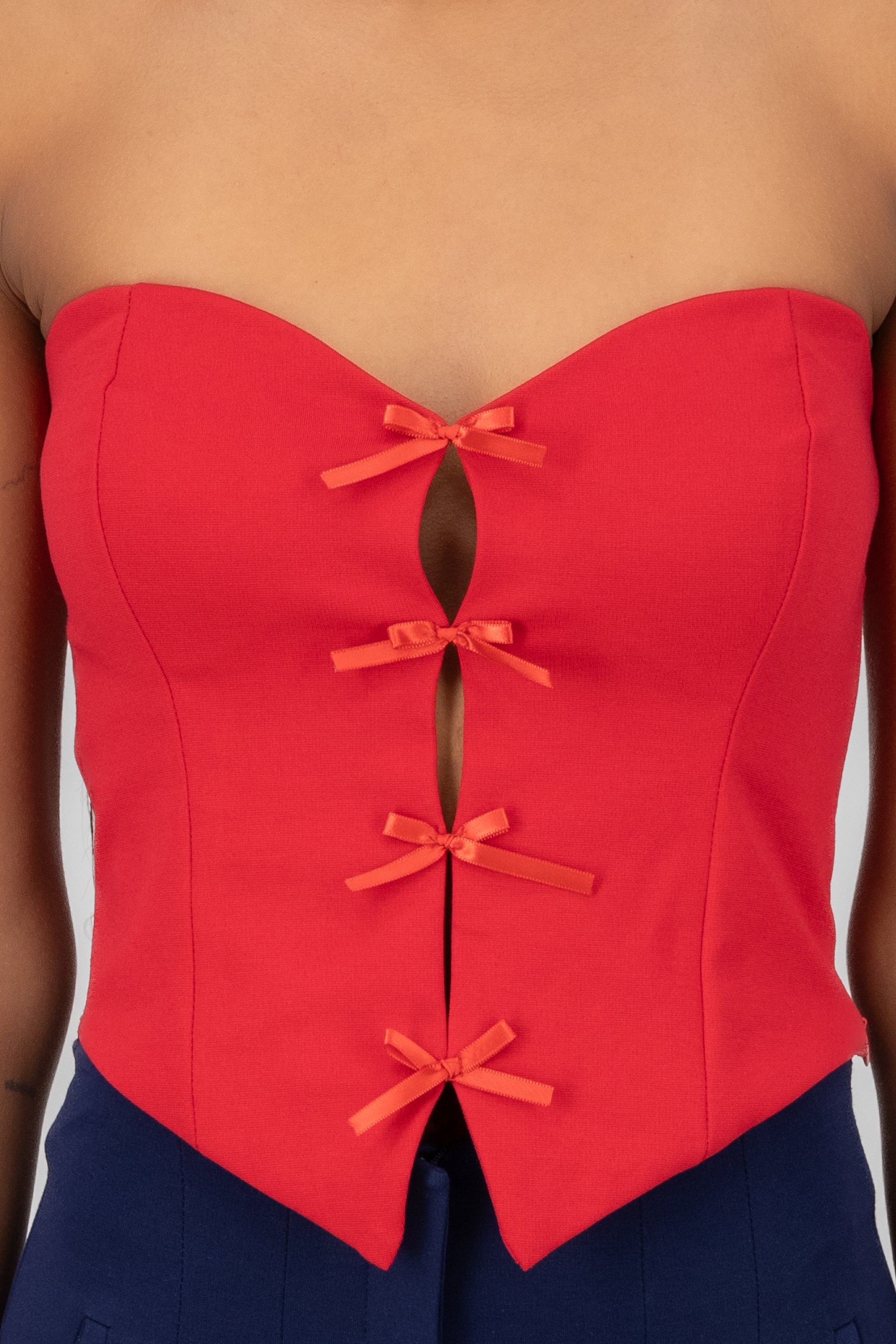 Strapless Bow Corset Top RED