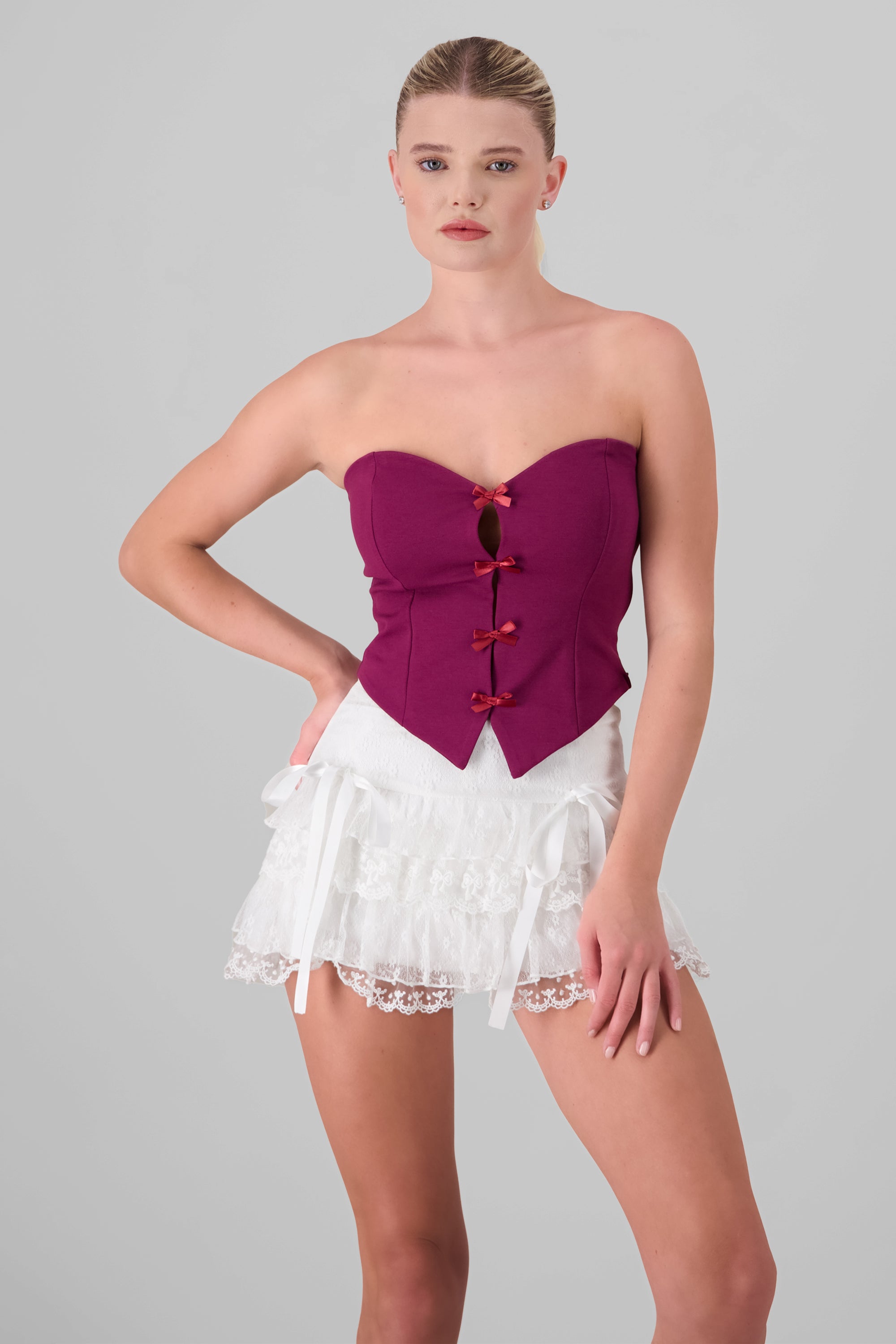 Strapless Bow Corset Top BURGUNDY