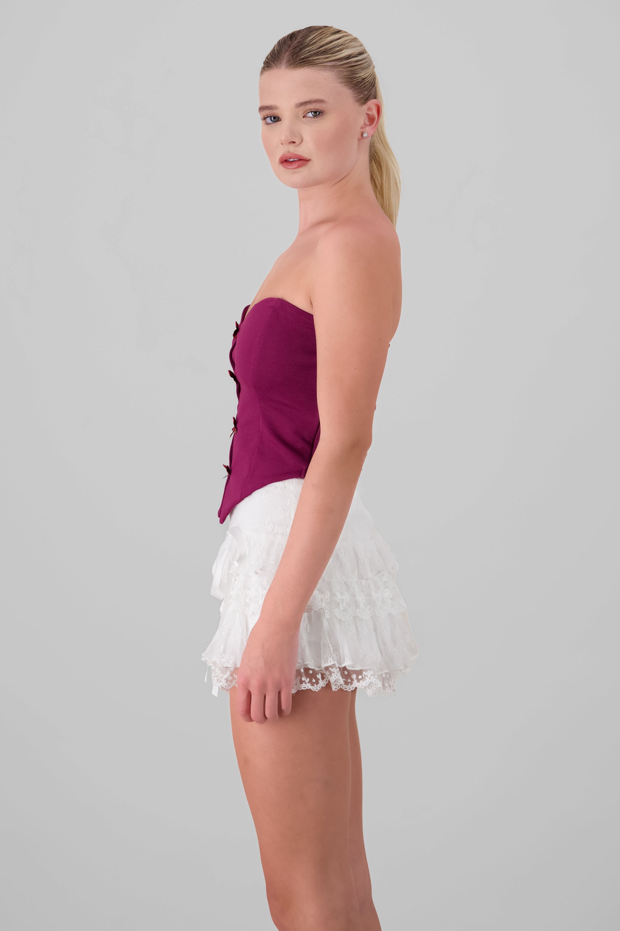 Strapless Bow Corset Top BURGUNDY