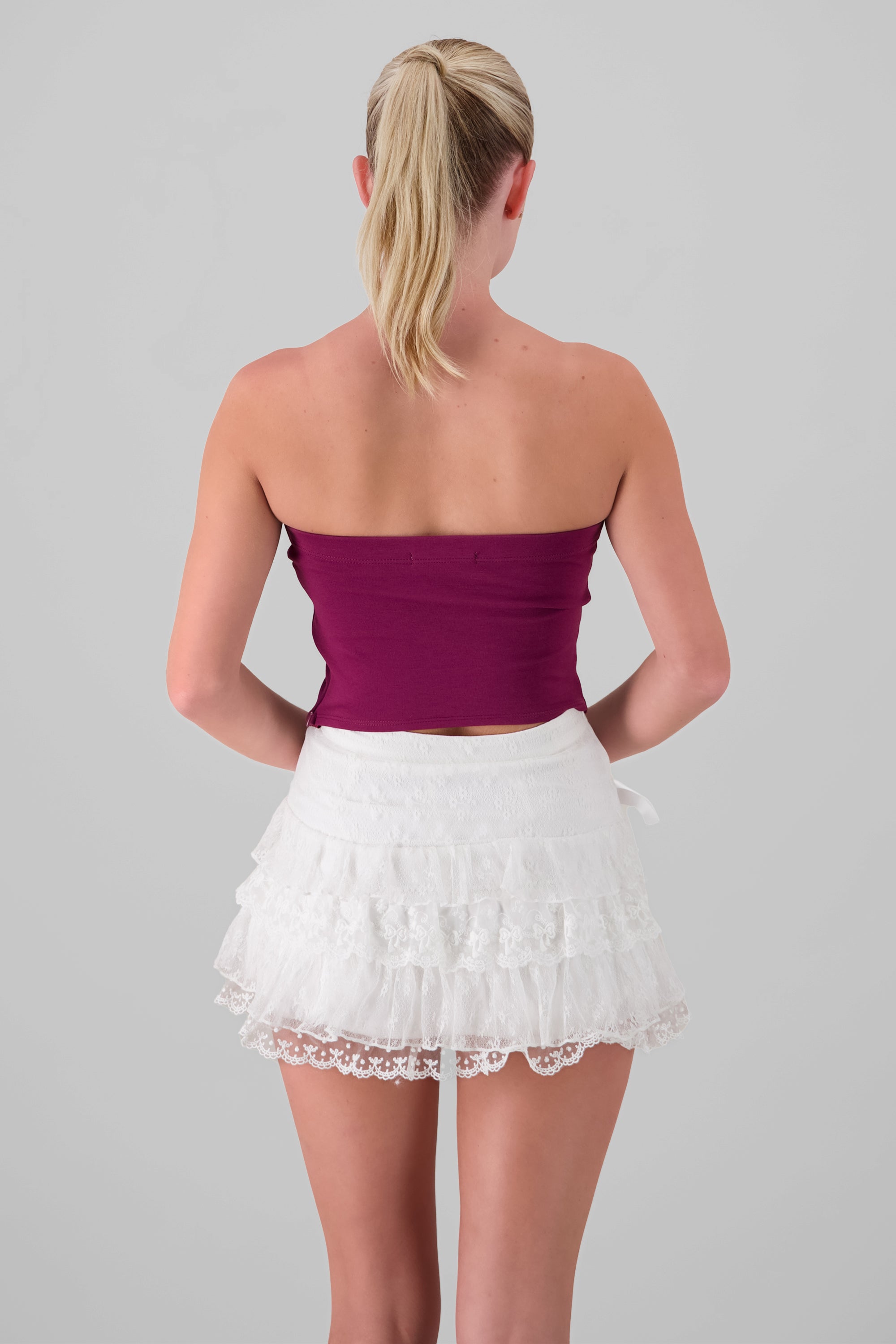 Strapless Bow Corset Top BURGUNDY