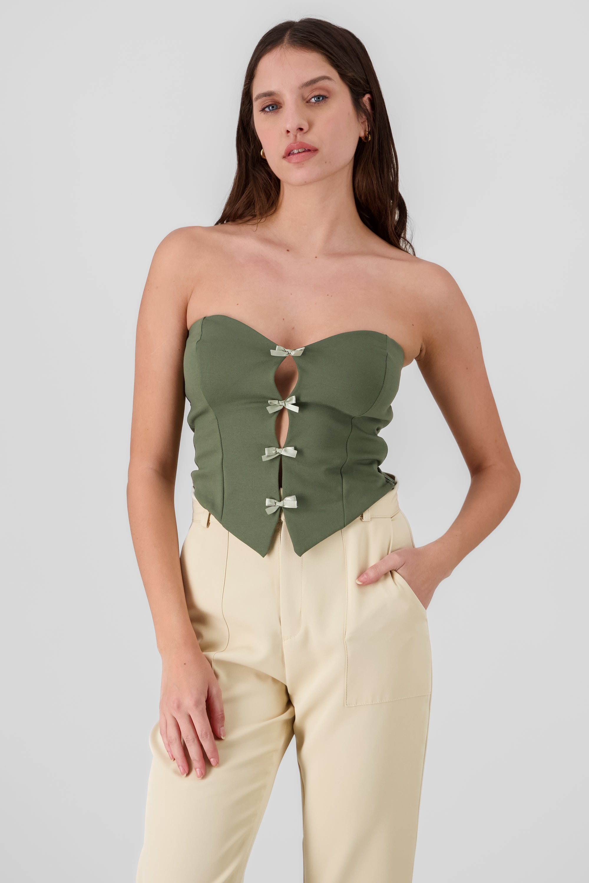 Strapless Bow Corset Top OLIVE