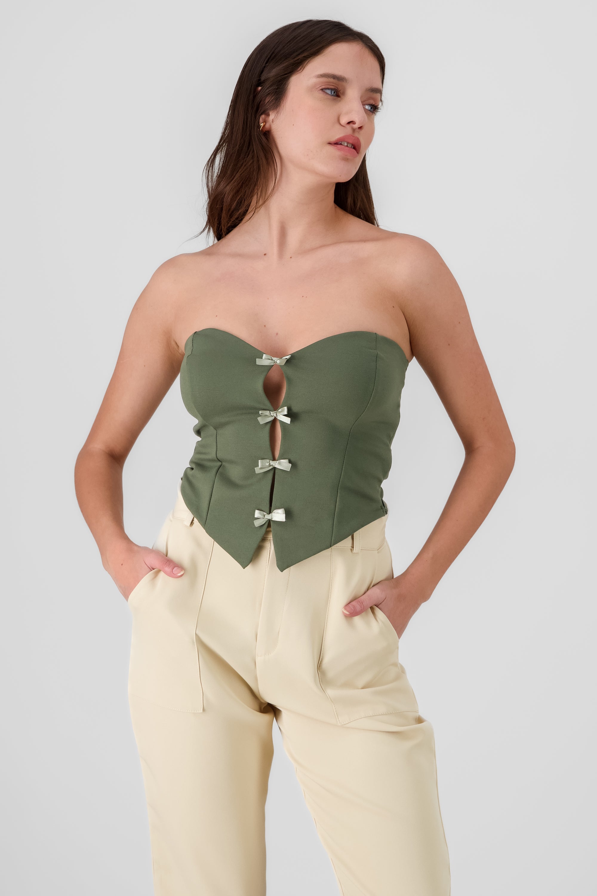 Strapless Bow Corset Top OLIVE