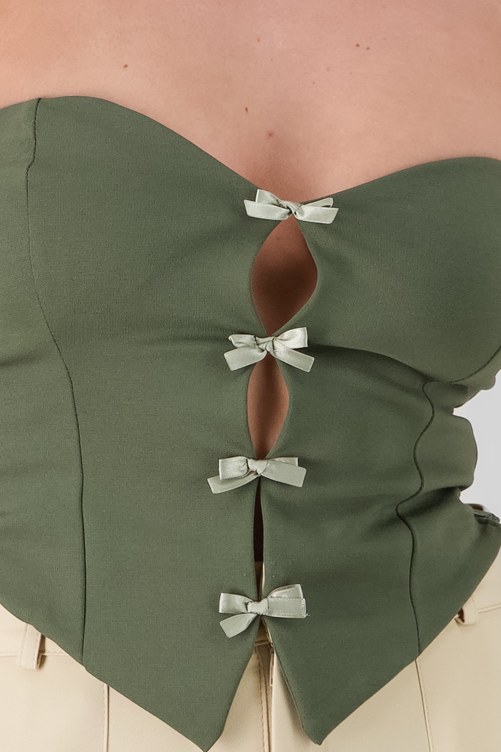 Strapless Bow Corset Top OLIVE