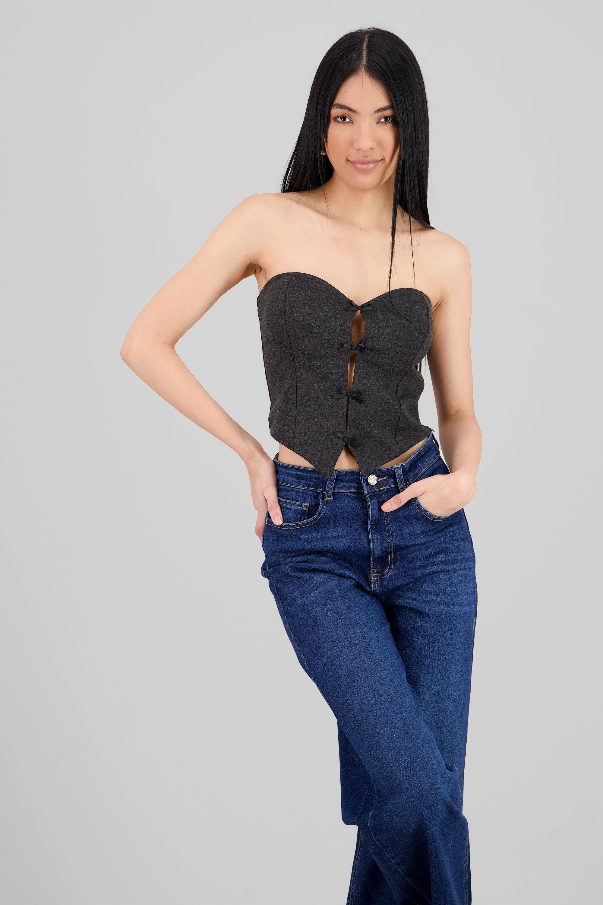 Strapless Bow Corset Top DARK GRAY