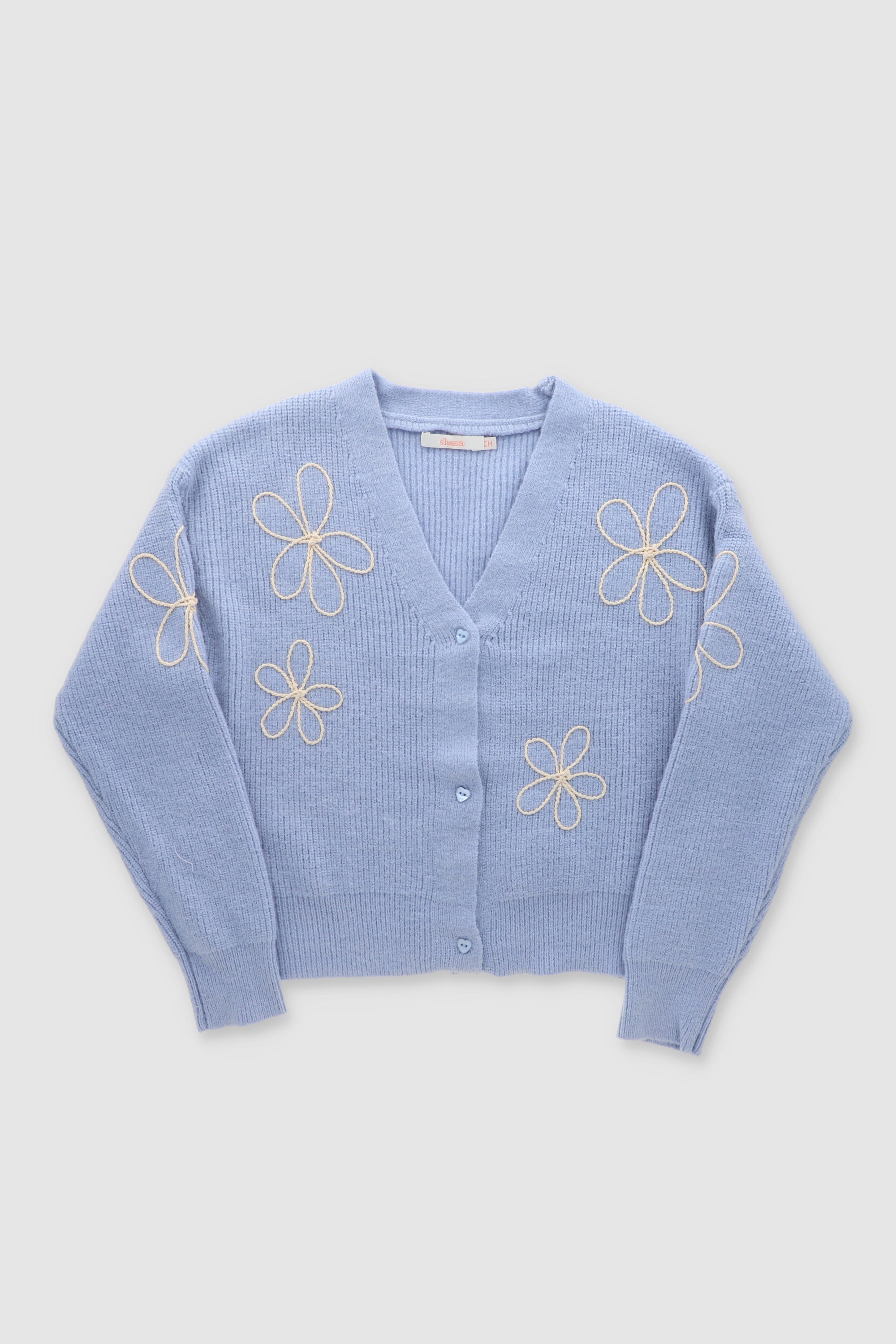 Floral Knit Cardigan SKY BLUE