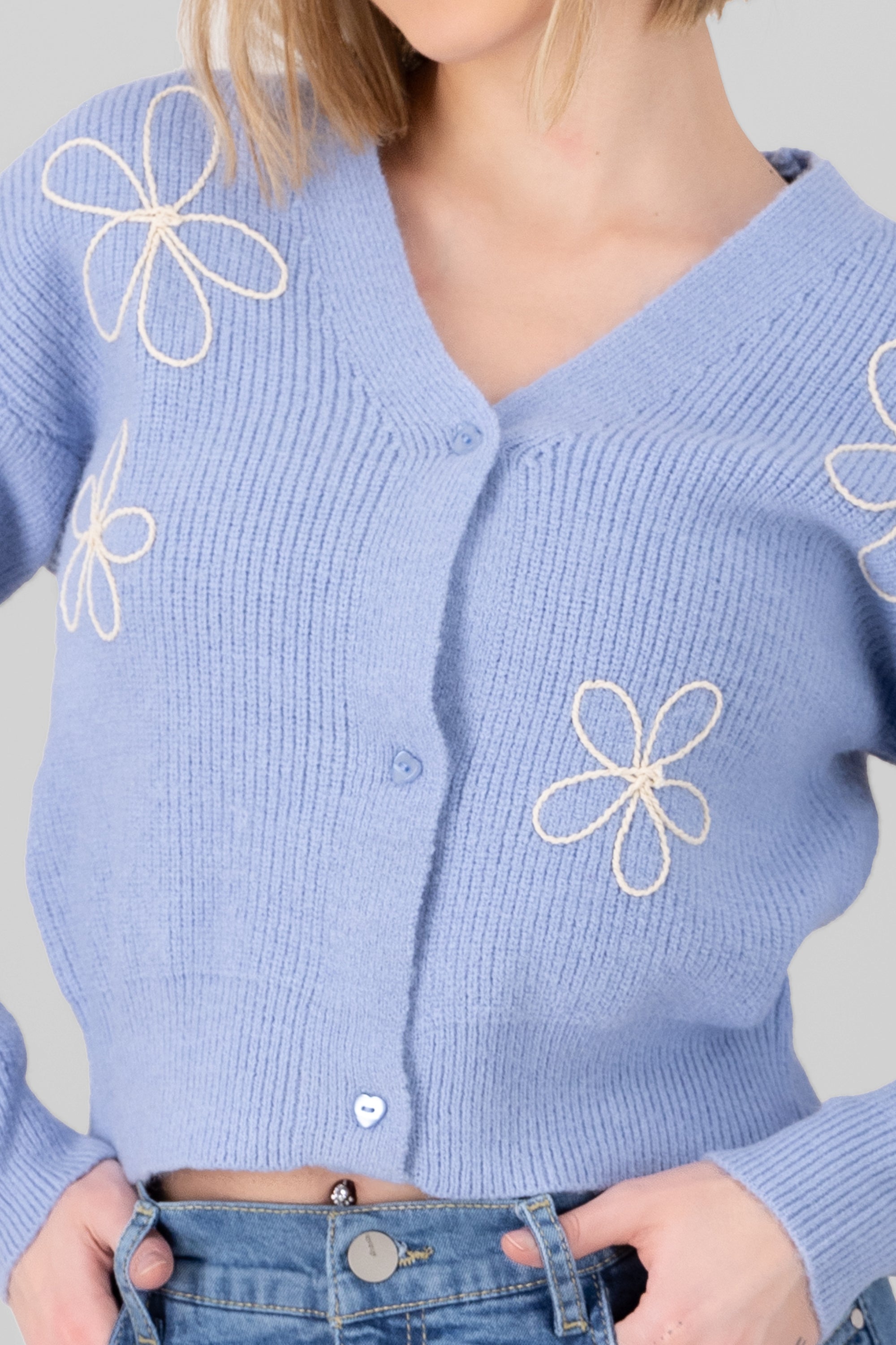 Floral Knit Cardigan SKY BLUE