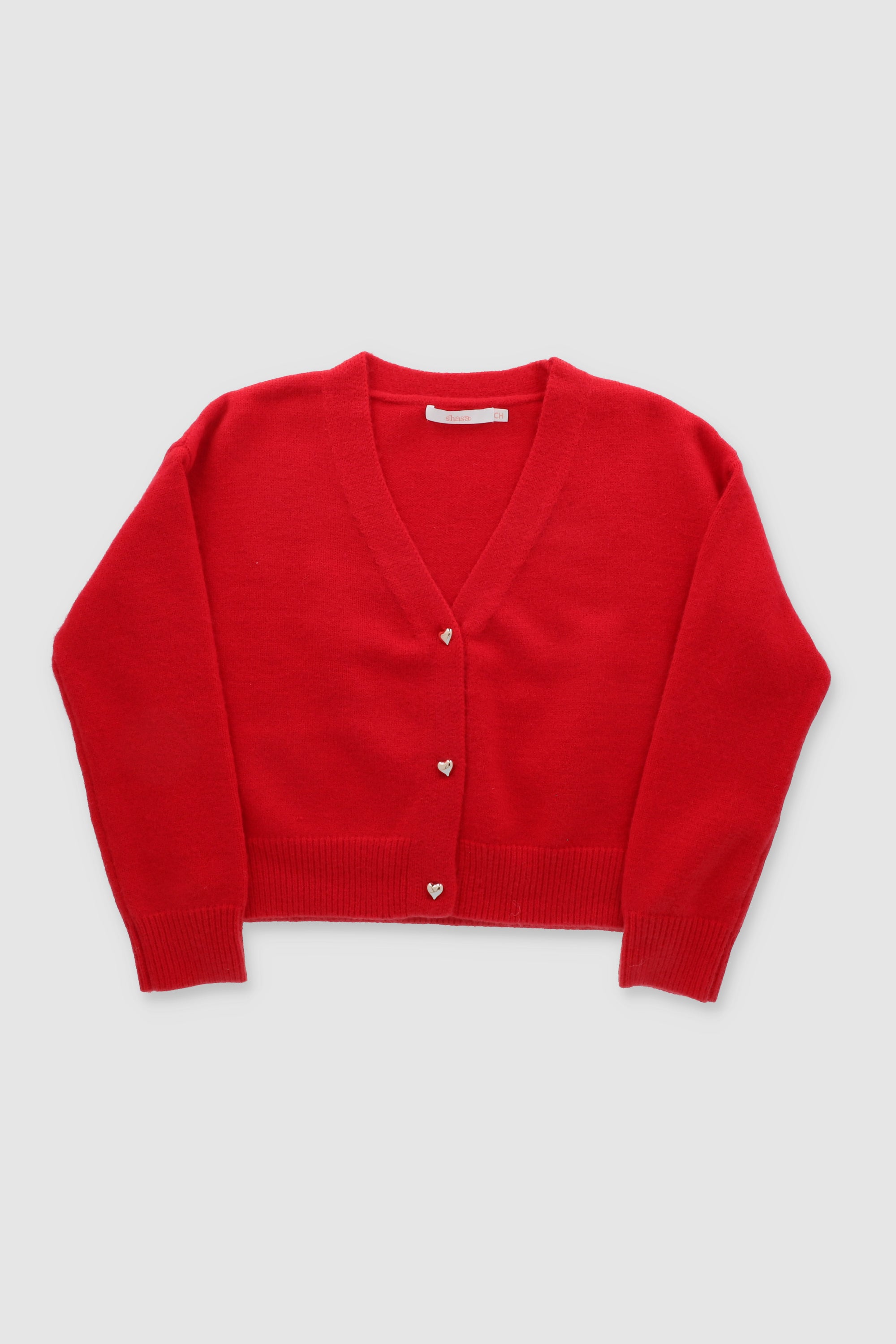 Heart Button Cardigan RED