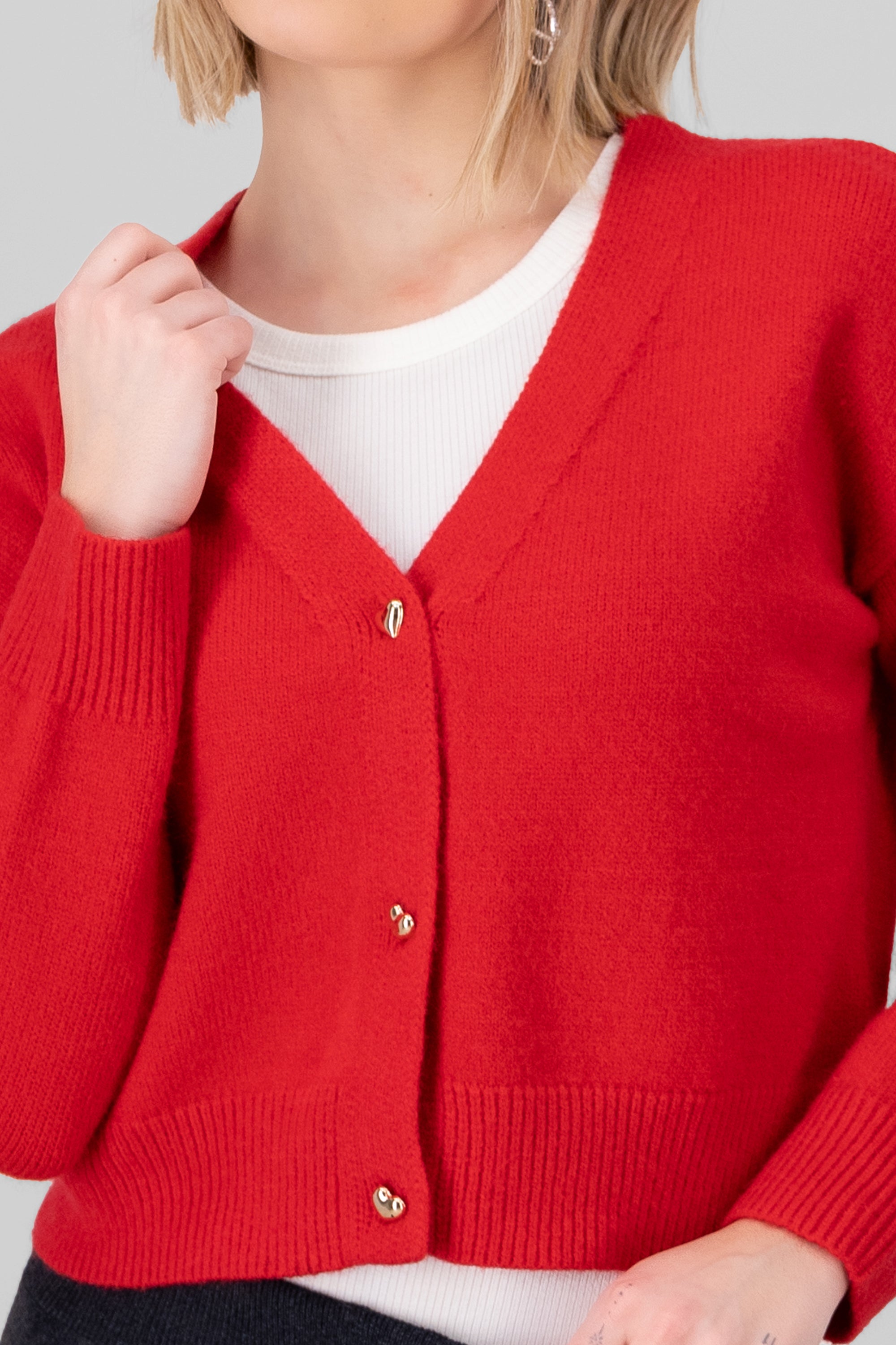 Heart Button Cardigan RED