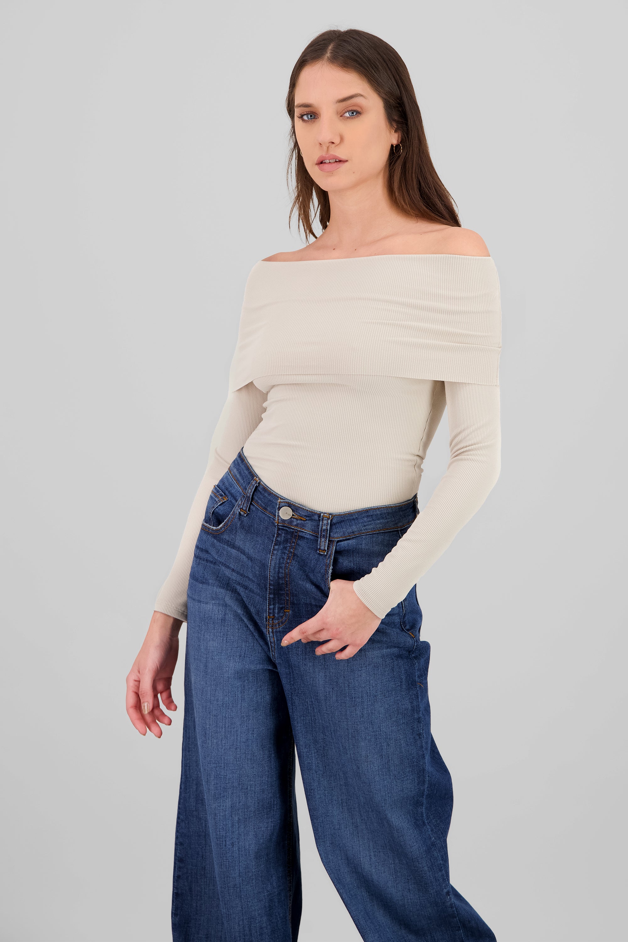 Off Shoulder Solid Top BEIGE