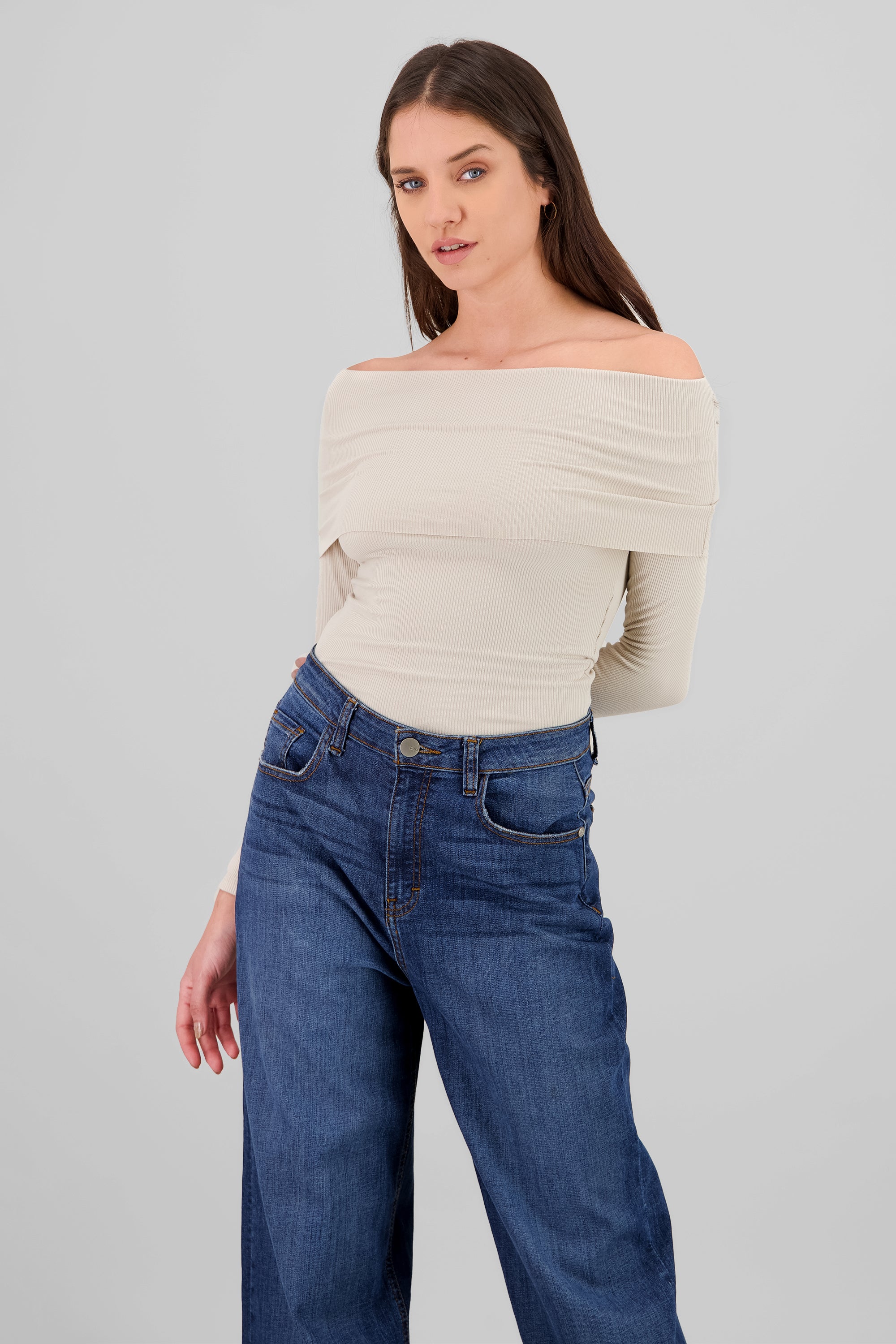 Off Shoulder Solid Top BEIGE