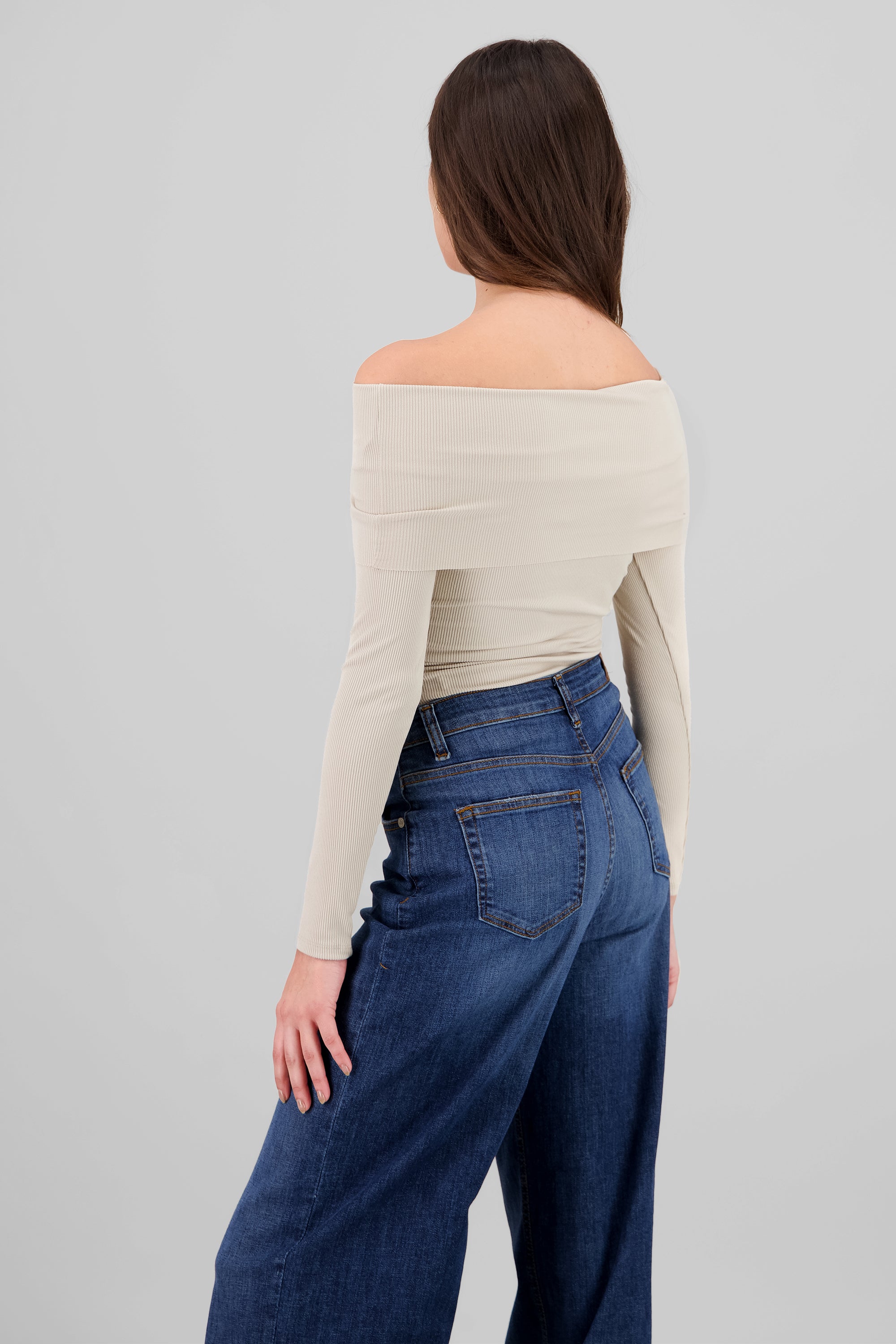 Off Shoulder Solid Top BEIGE