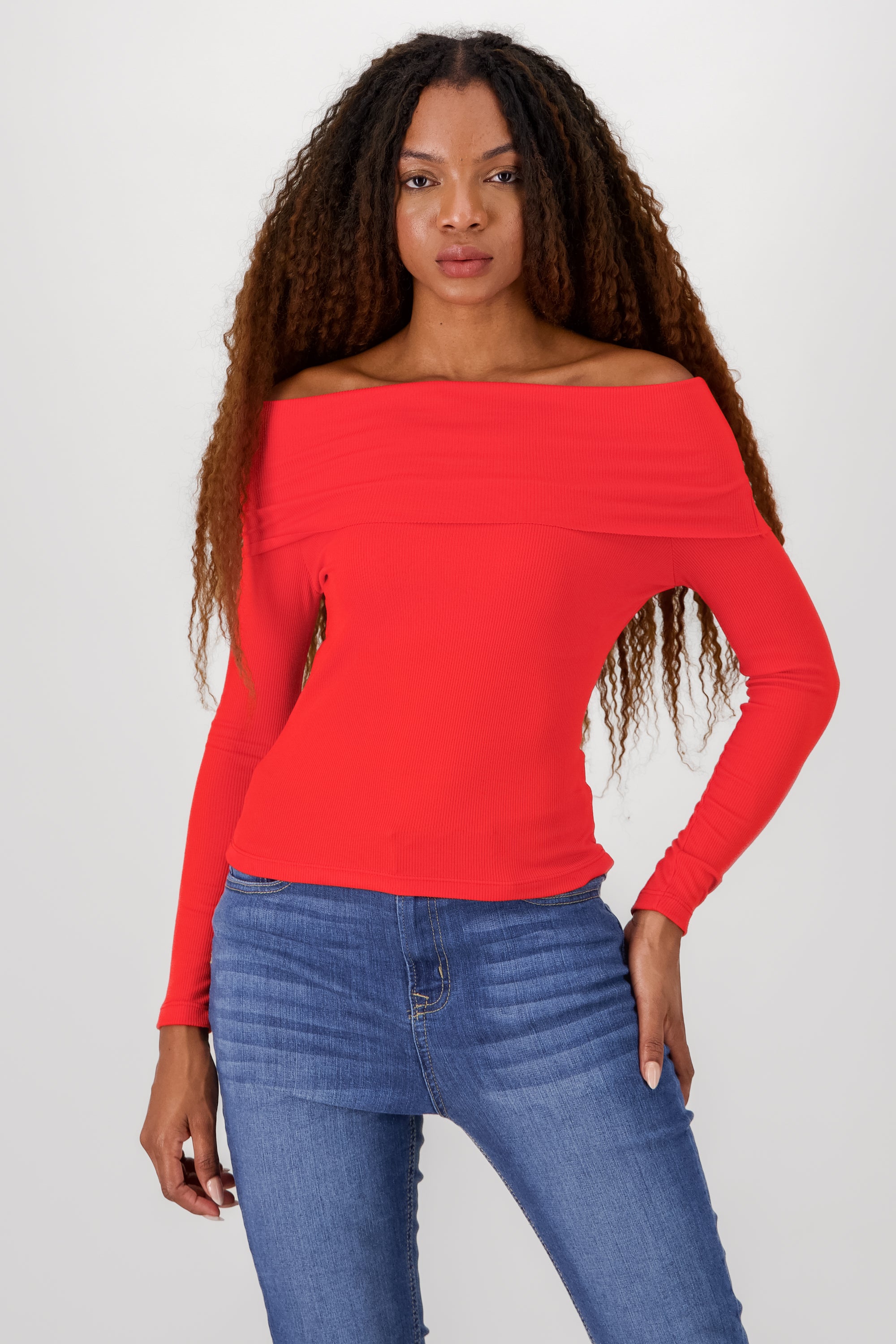 Off Shoulder Solid Top RED