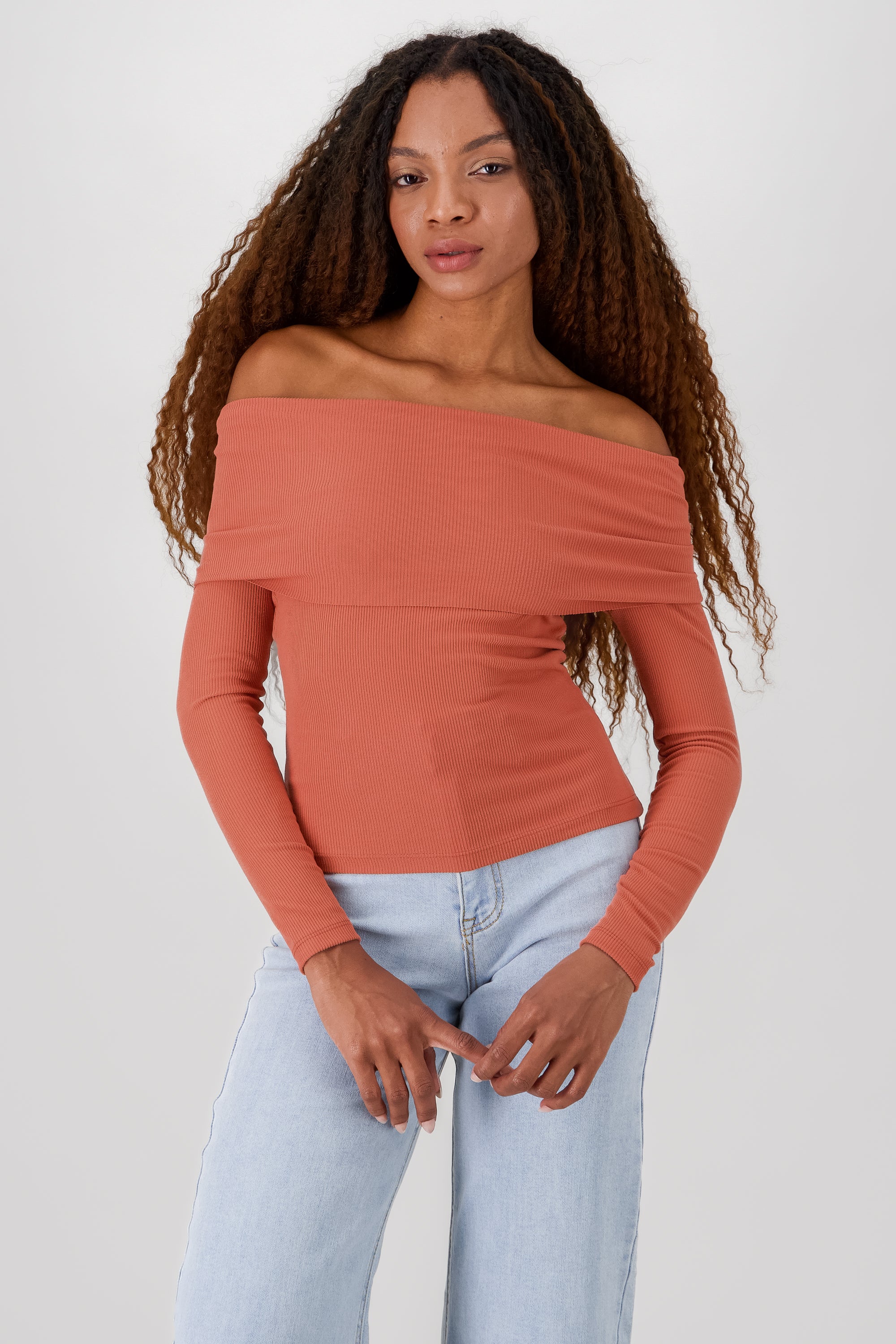 Off Shoulder Solid Top BRICK RED