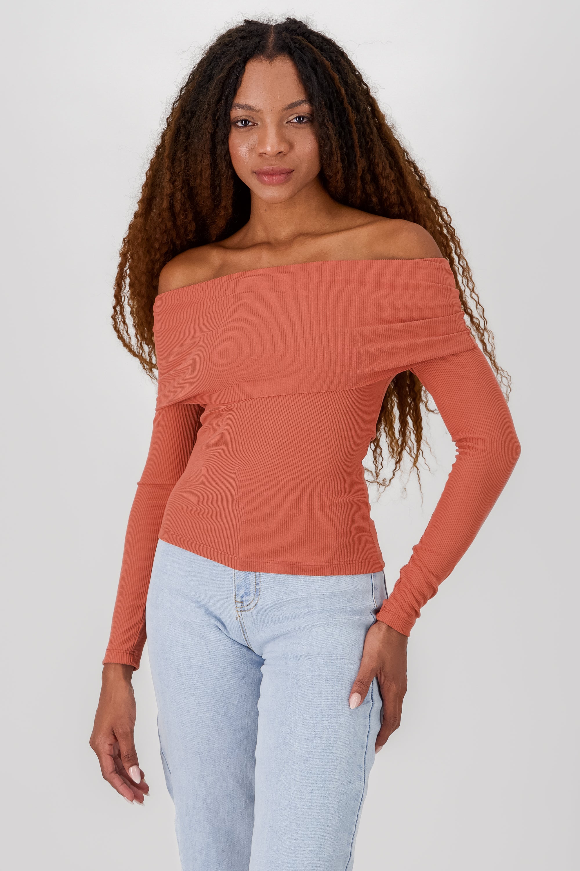 Off Shoulder Solid Top BRICK RED