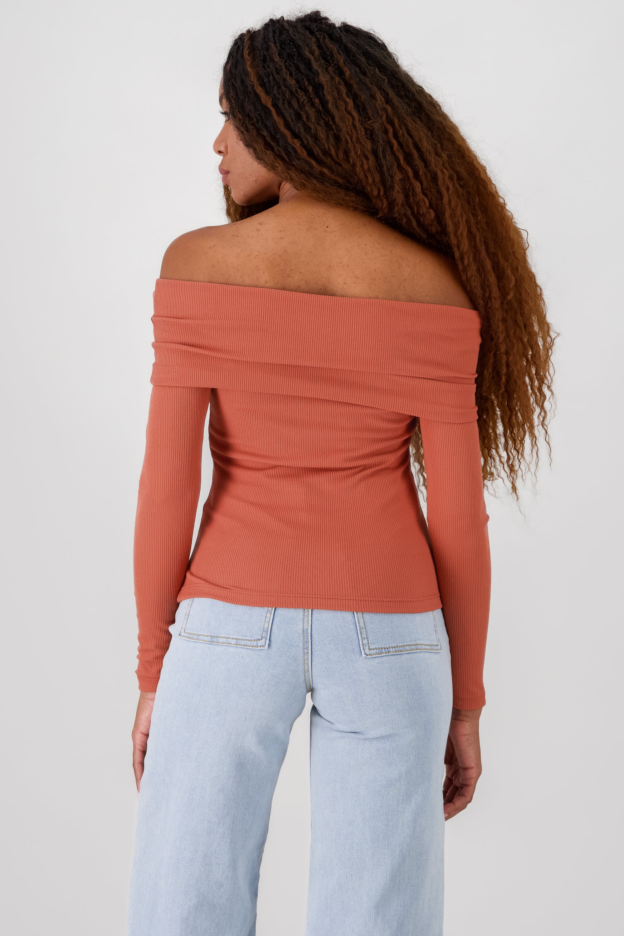 Off Shoulder Solid Top BRICK RED