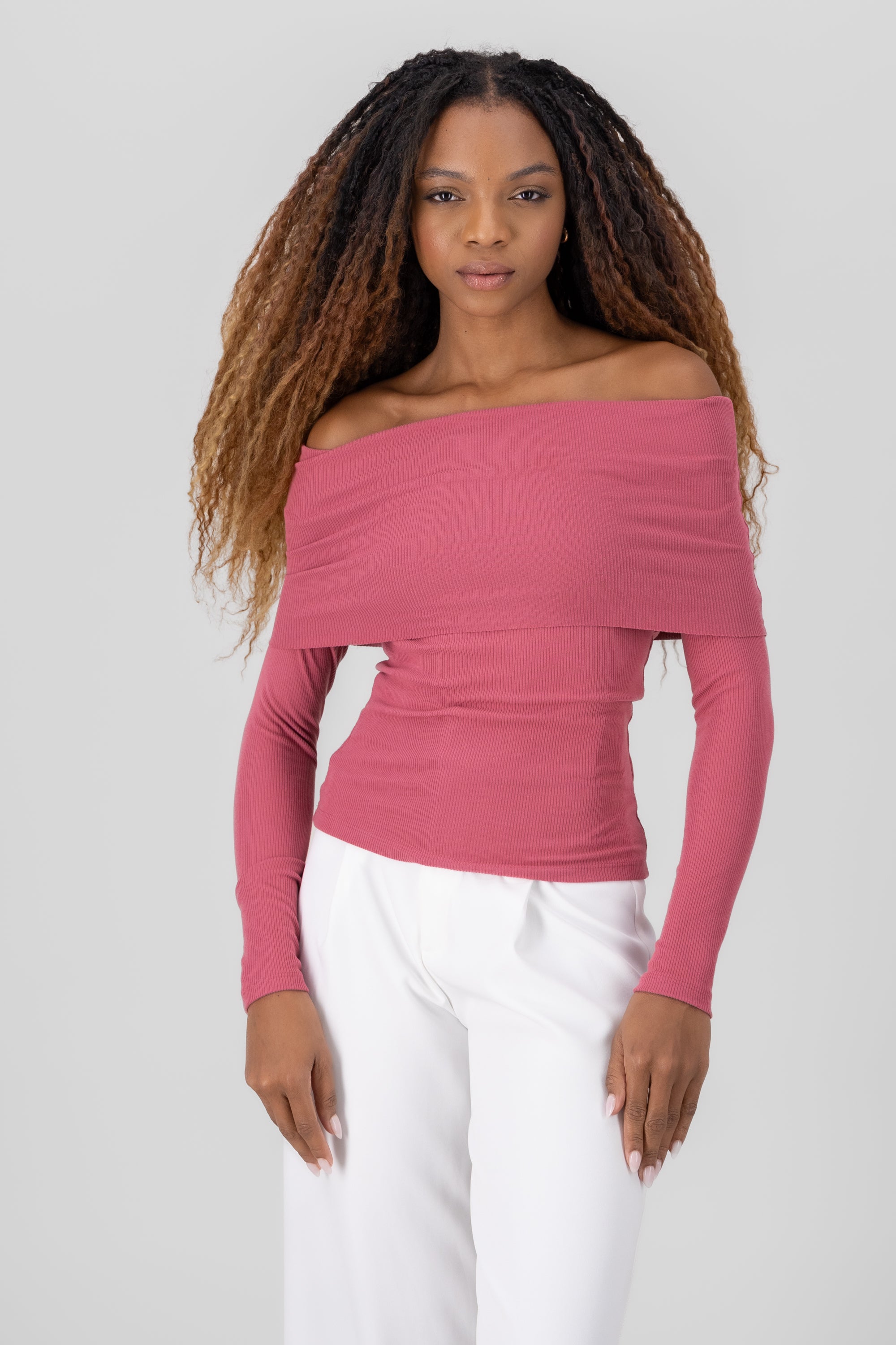 Off Shoulder Solid Top PINK