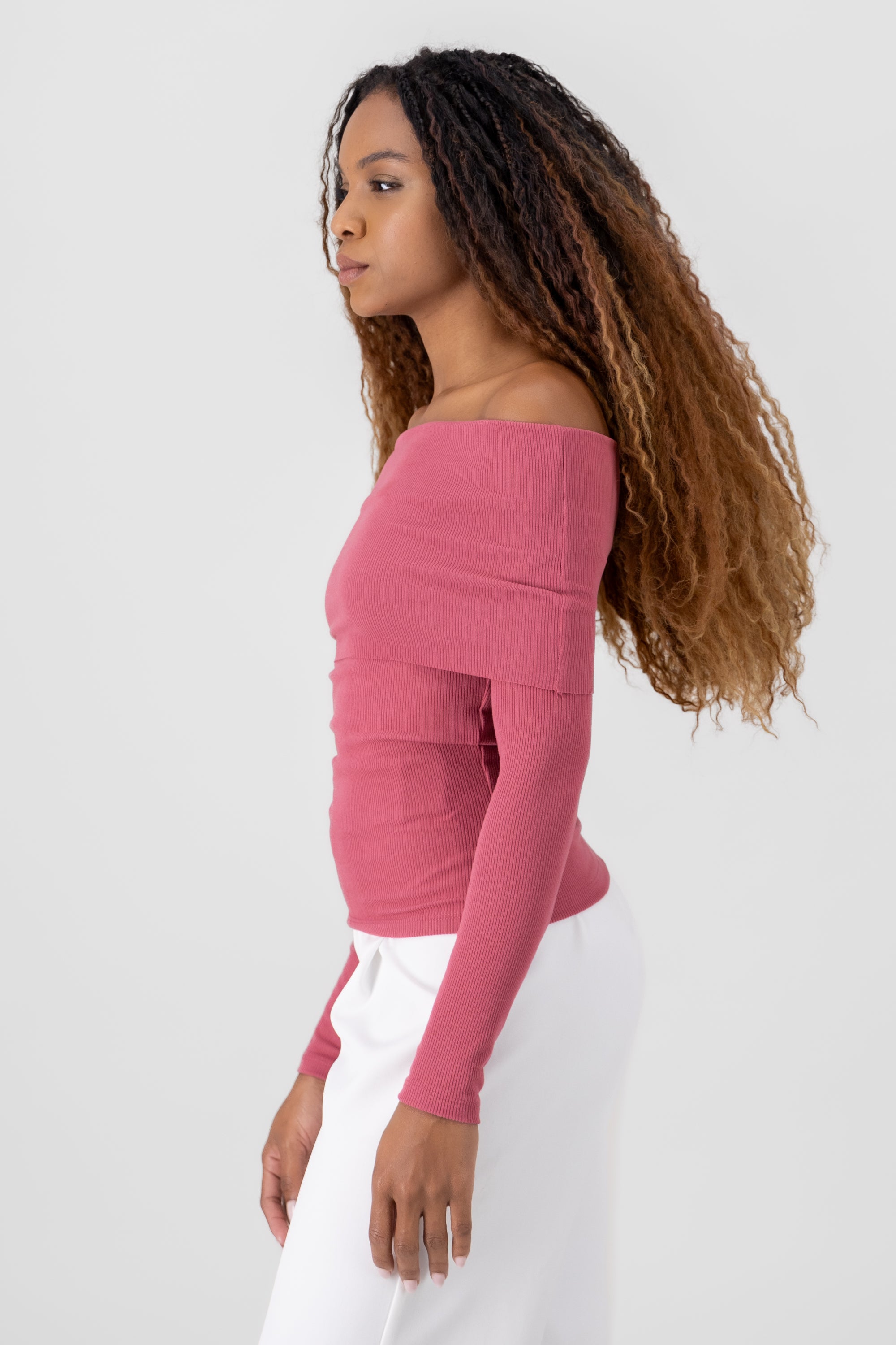 Off Shoulder Solid Top PINK