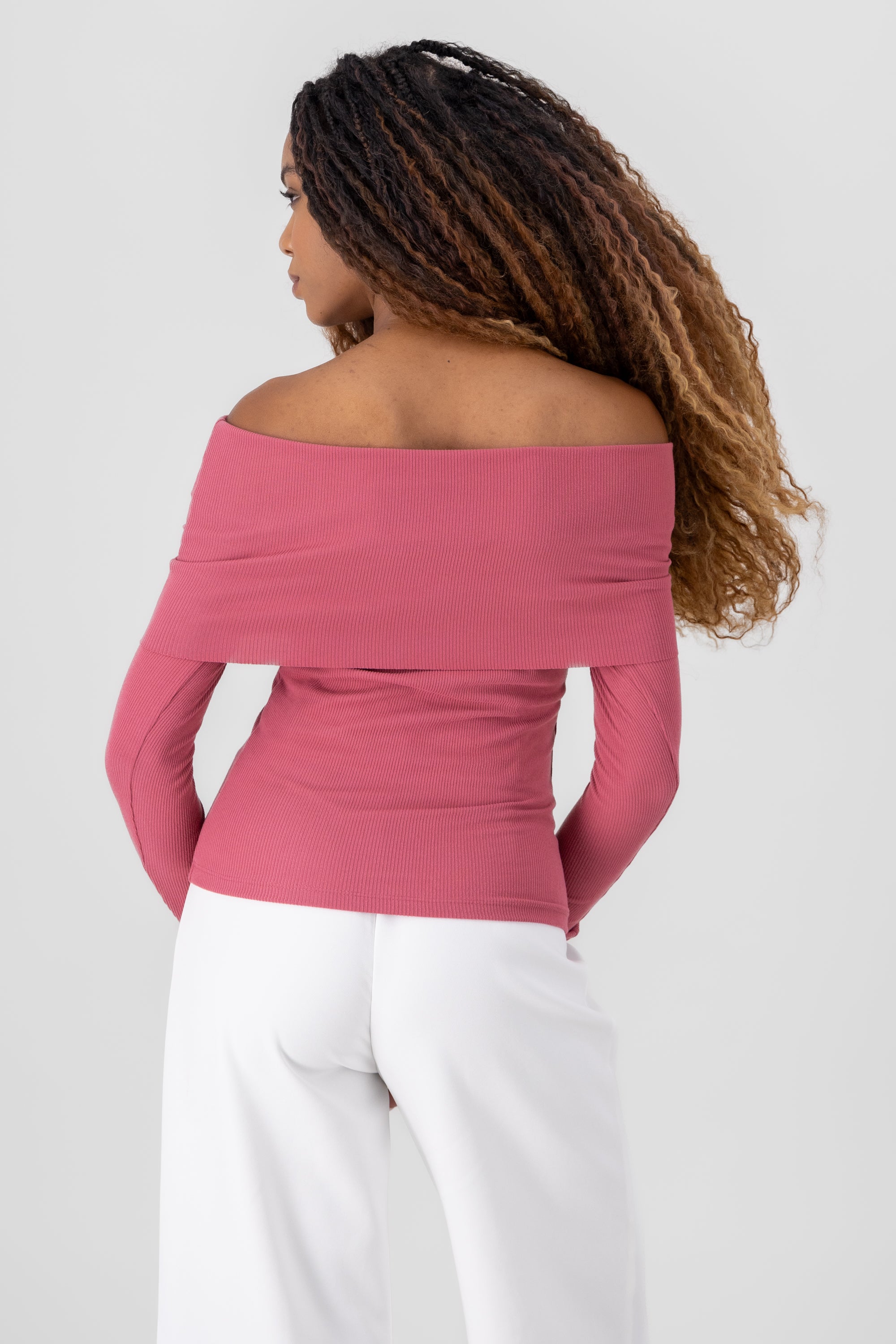 Off Shoulder Solid Top PINK