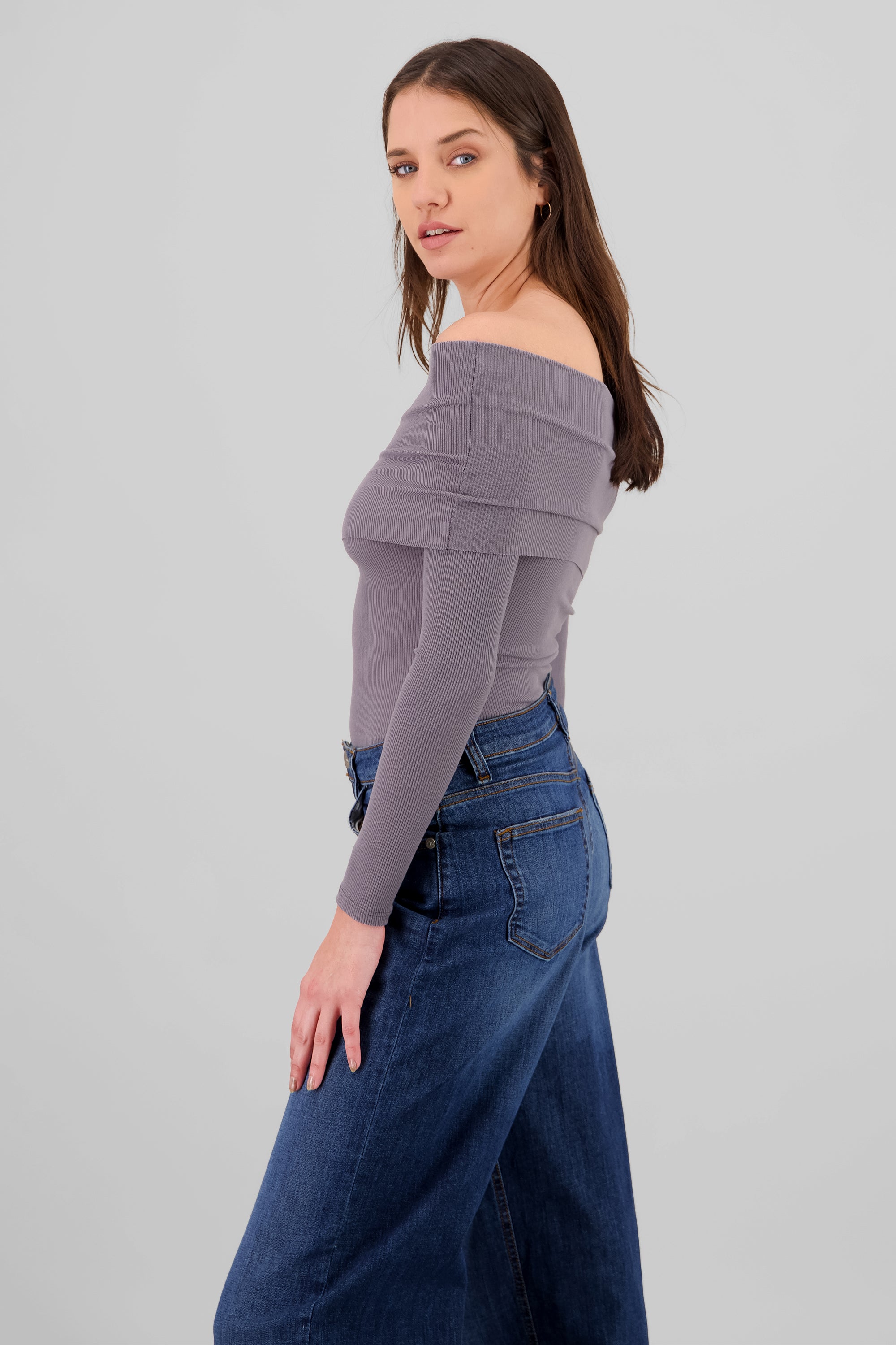 Off Shoulder Solid Top DARK GRAY