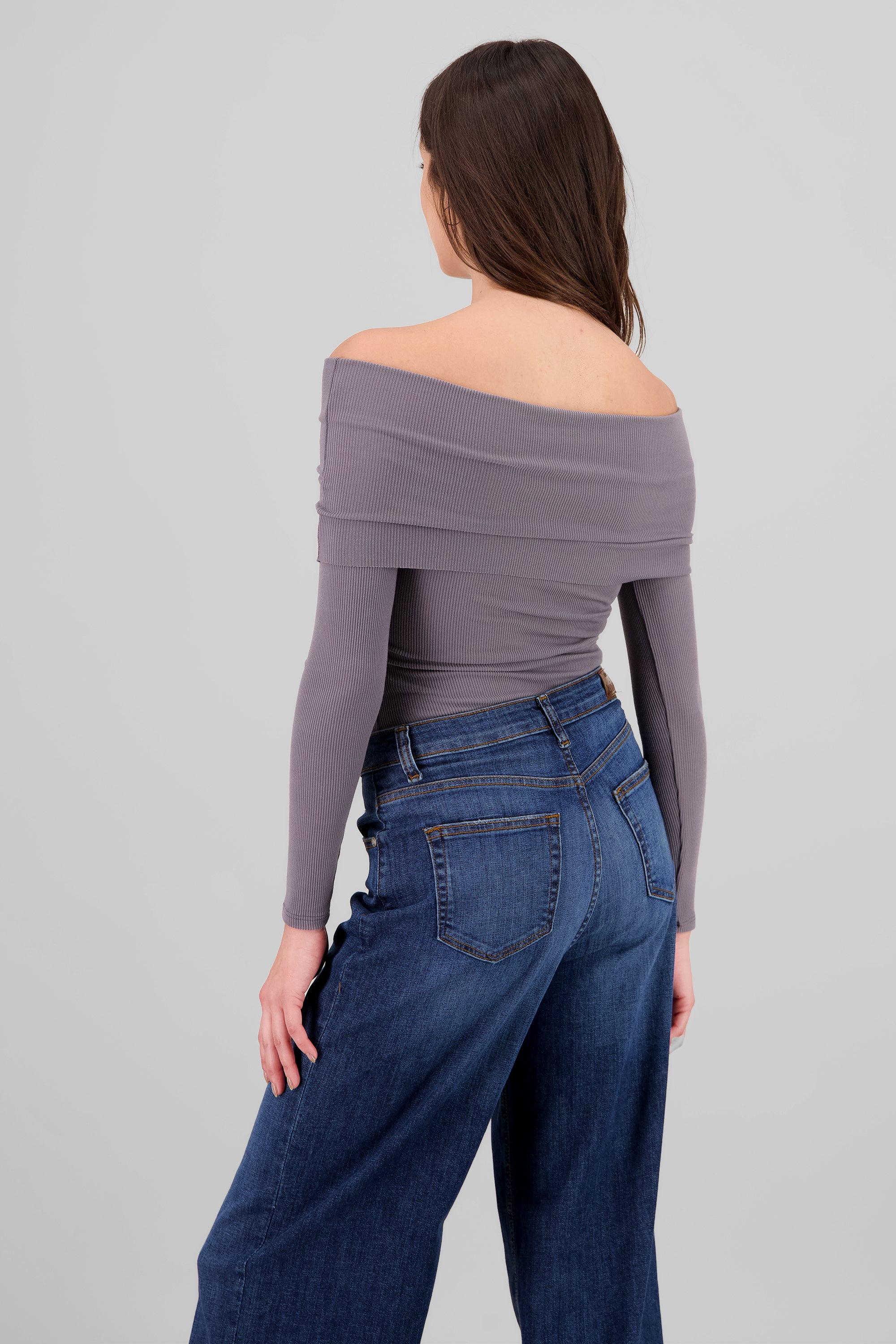 Off Shoulder Solid Top DARK GRAY