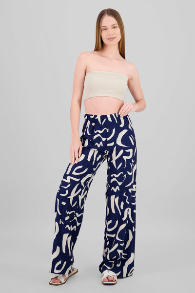 Two  Toned Printed Wide Leg Pant WHITE COMBO