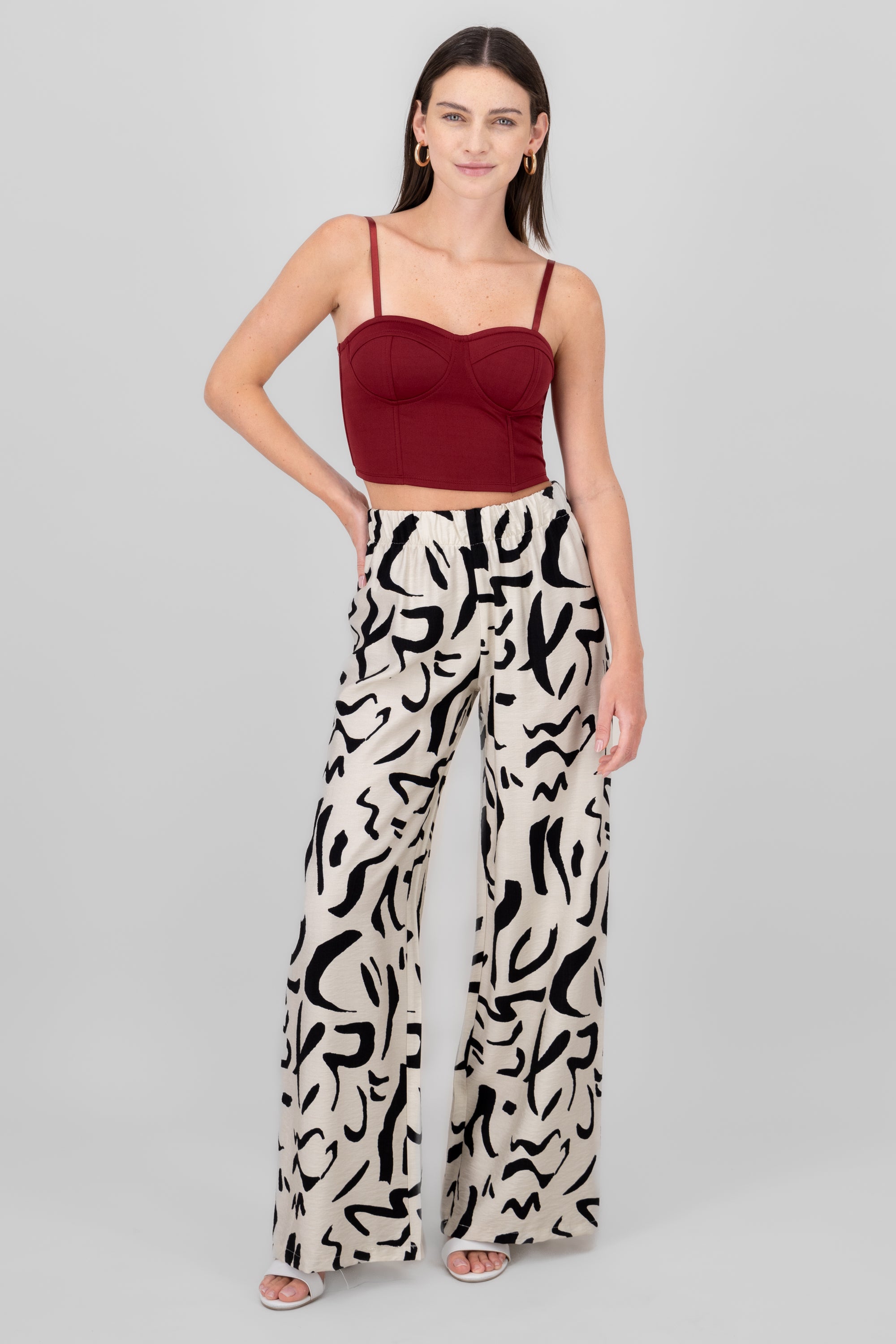 Two  Toned Printed Wide Leg Pant WHITE COMBO