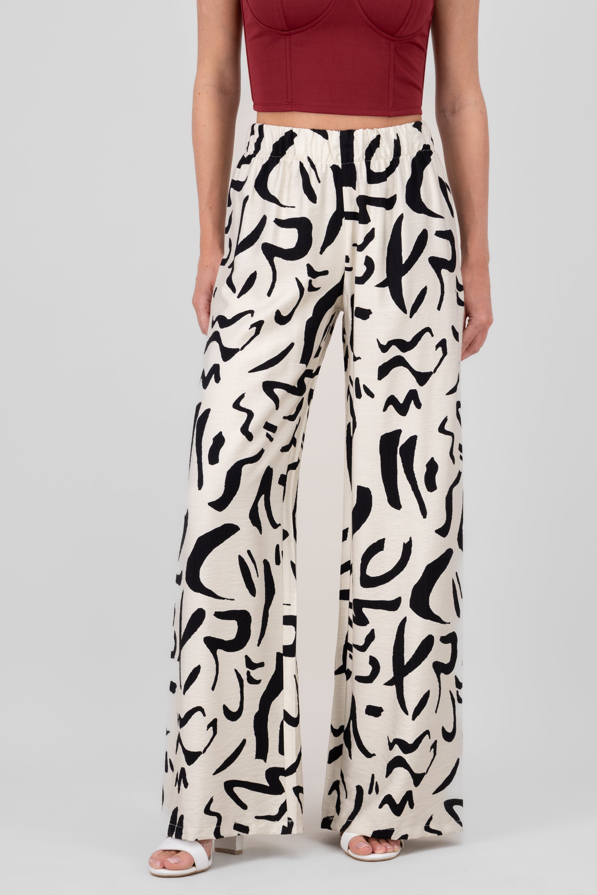 Two  Toned Printed Wide Leg Pant WHITE COMBO