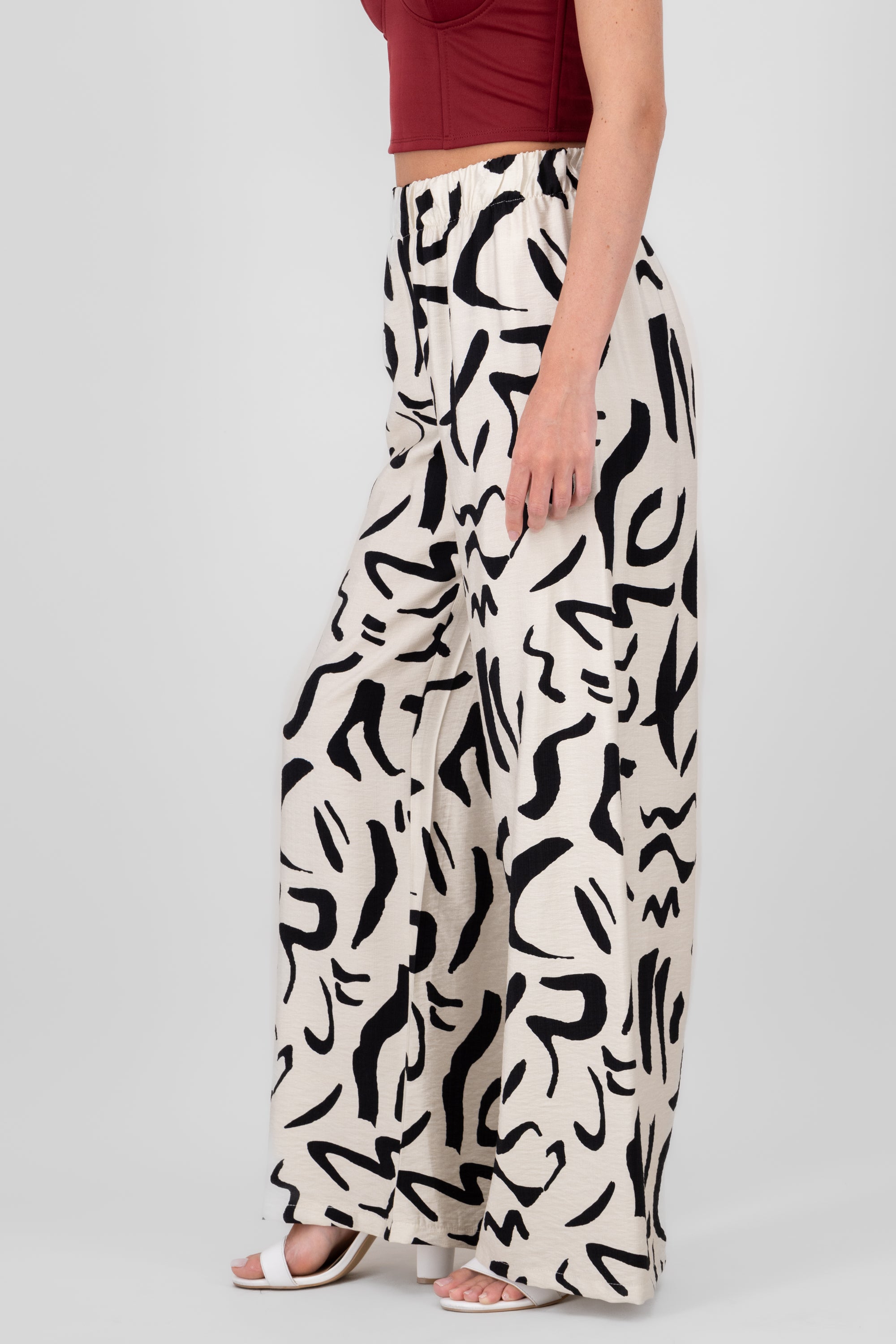 Two  Toned Printed Wide Leg Pant WHITE COMBO