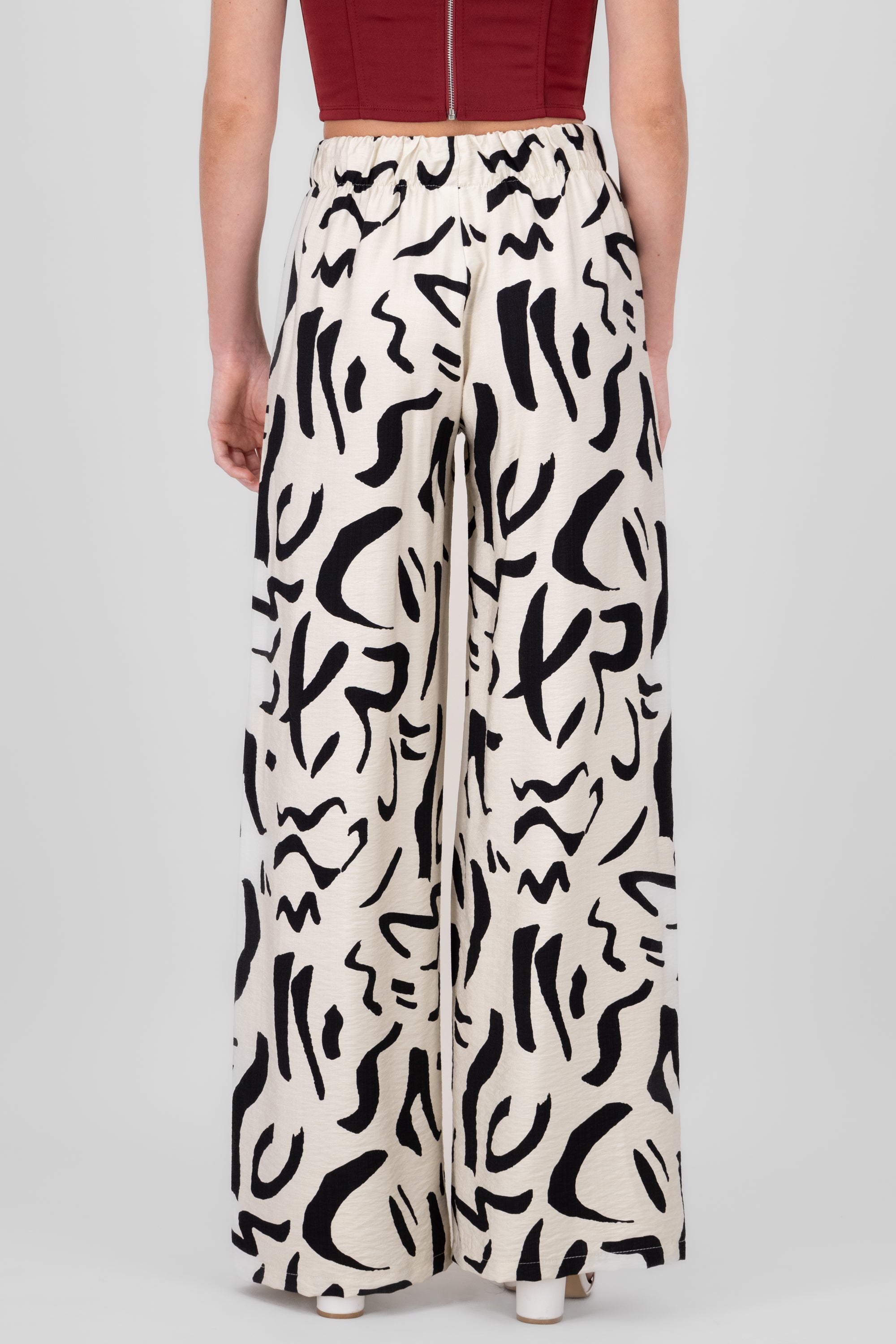 Two  Toned Printed Wide Leg Pant WHITE COMBO