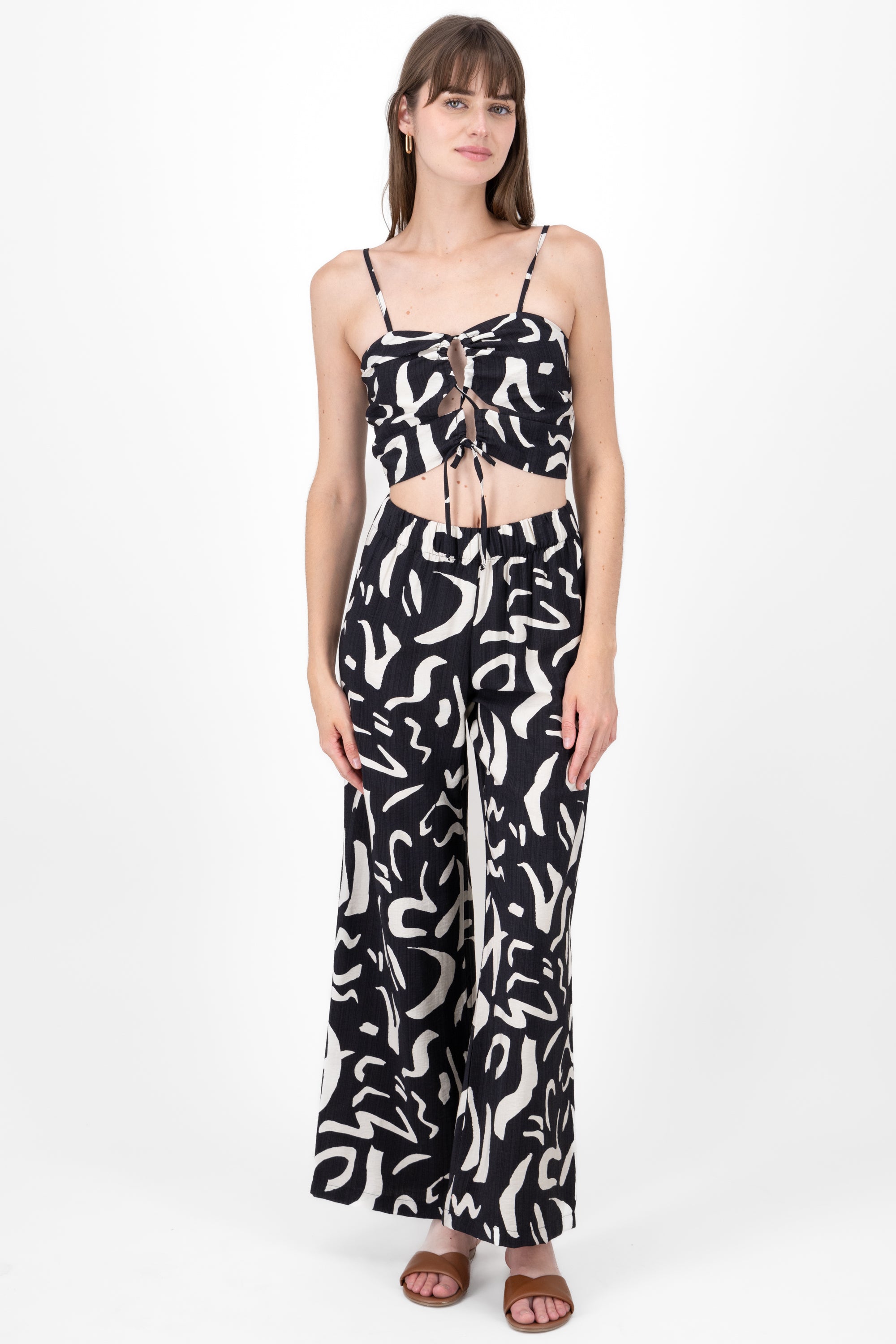 Two  Toned Printed Wide Leg Pant BLACK COMBO