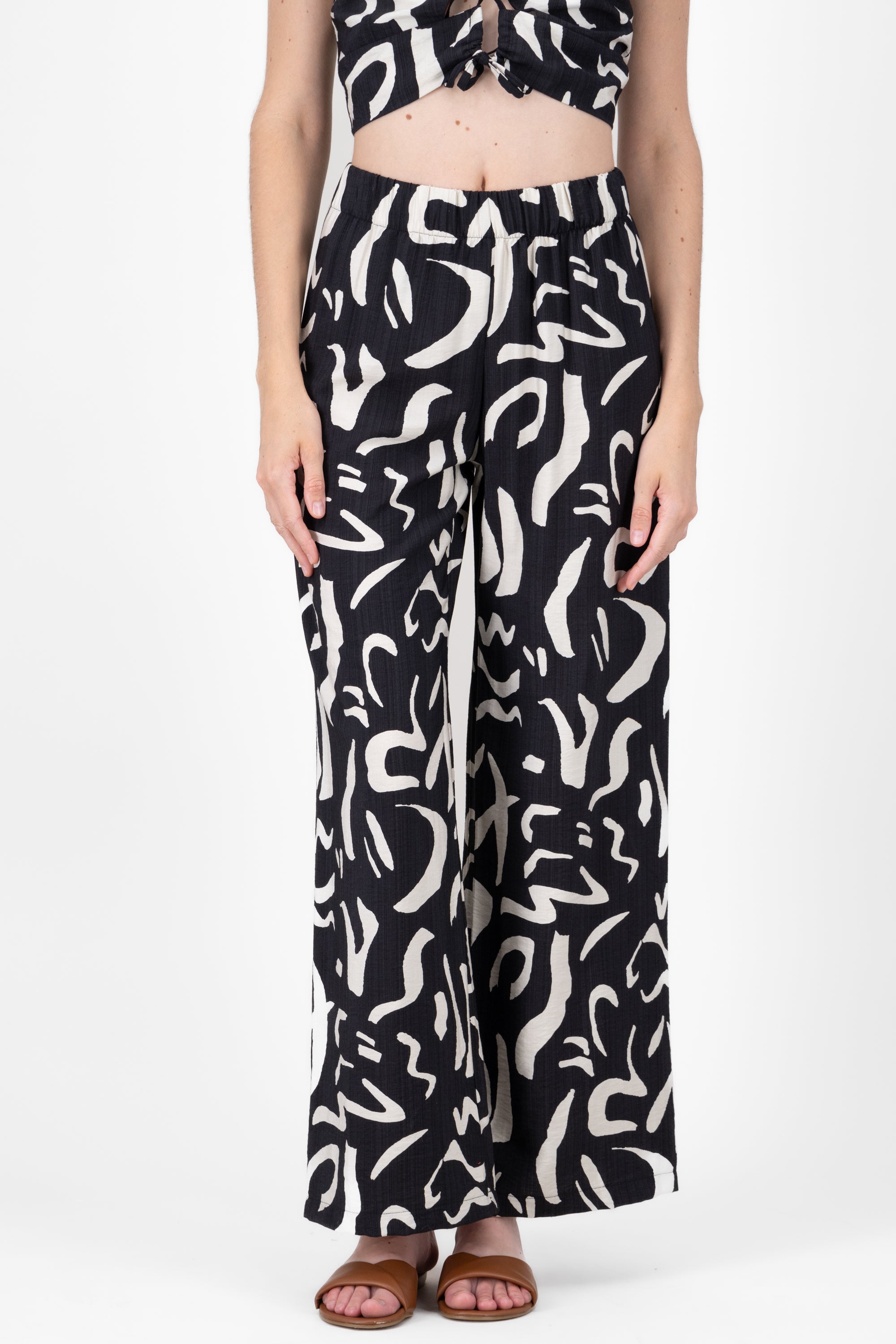 Two  Toned Printed Wide Leg Pant BLACK COMBO