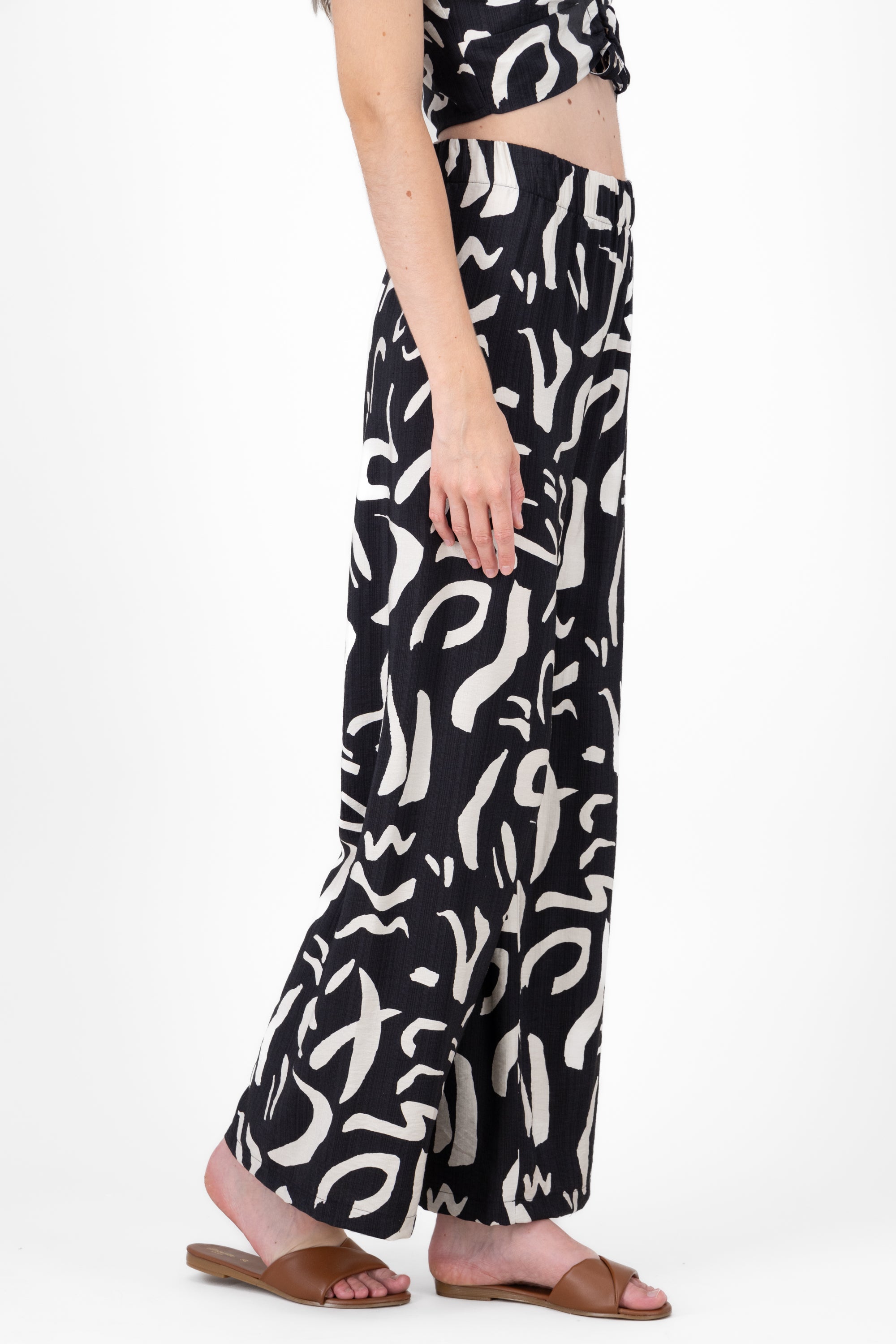 Two  Toned Printed Wide Leg Pant BLACK COMBO