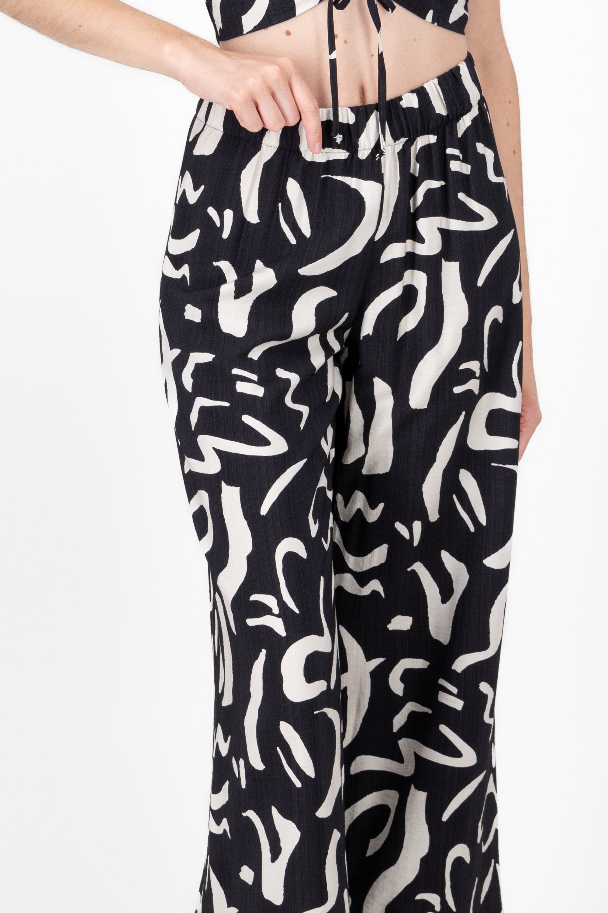 Two  Toned Printed Wide Leg Pant BLACK COMBO