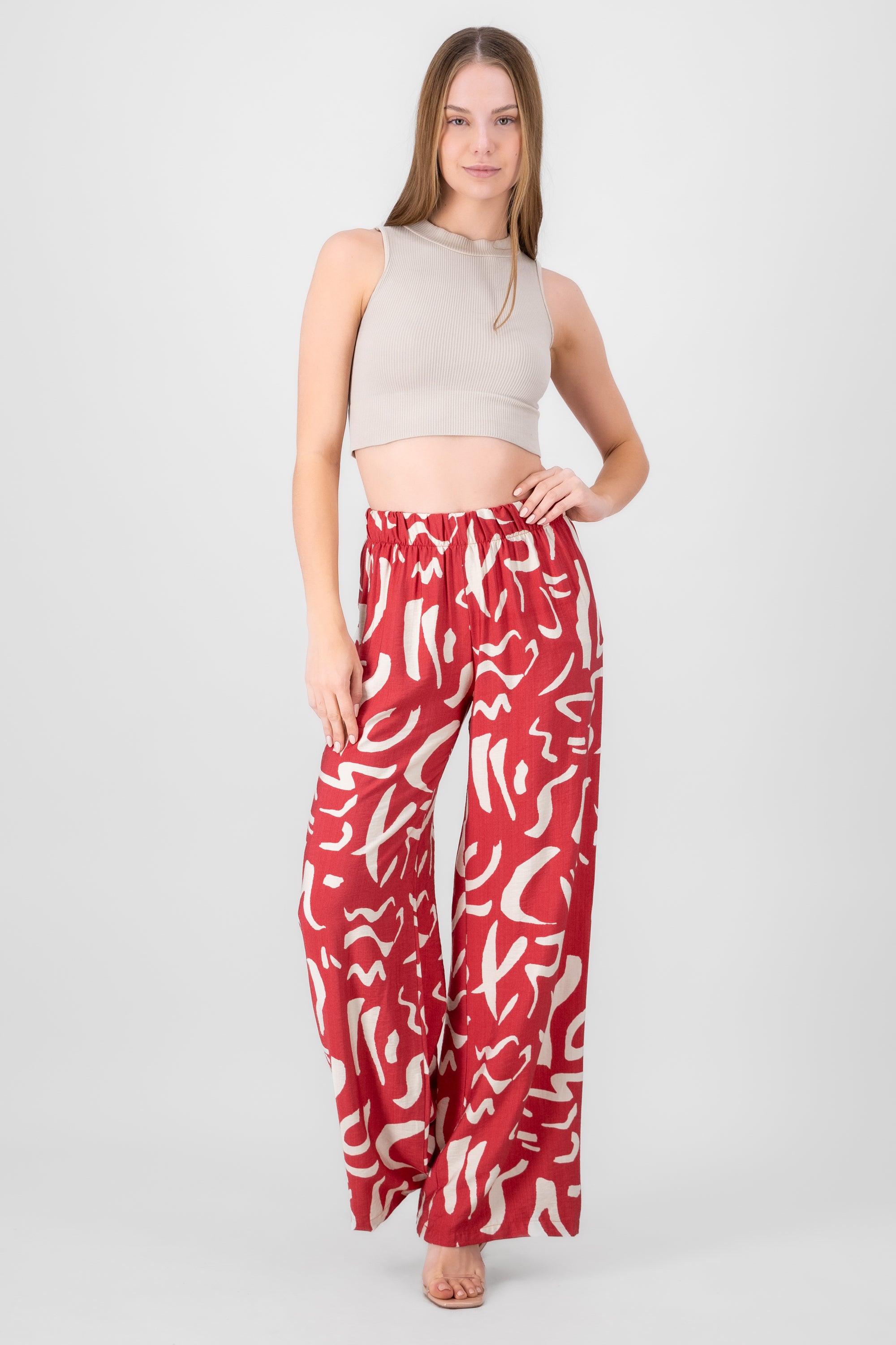 Two  Toned Printed Wide Leg Pant BURGUNDY COMBO