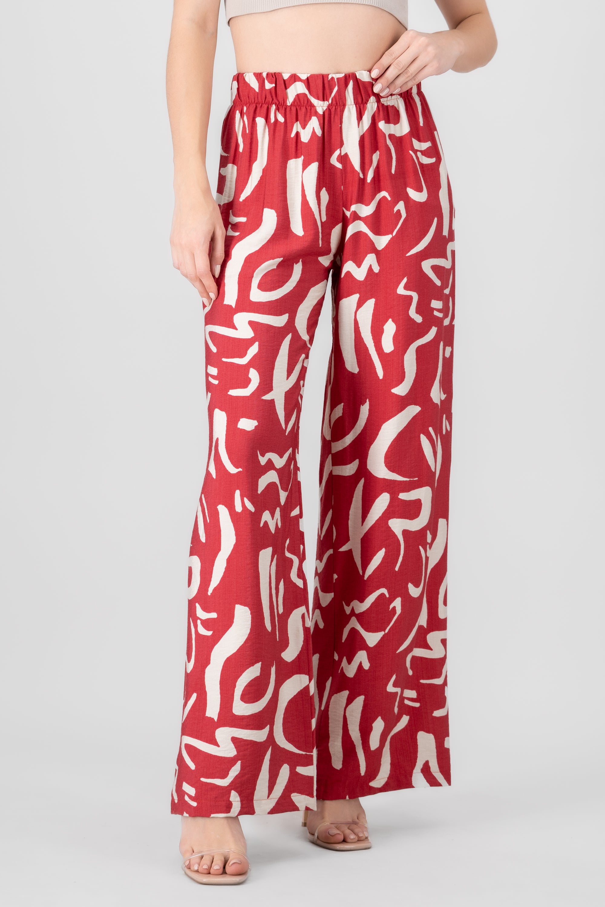 Two  Toned Printed Wide Leg Pant BURGUNDY COMBO