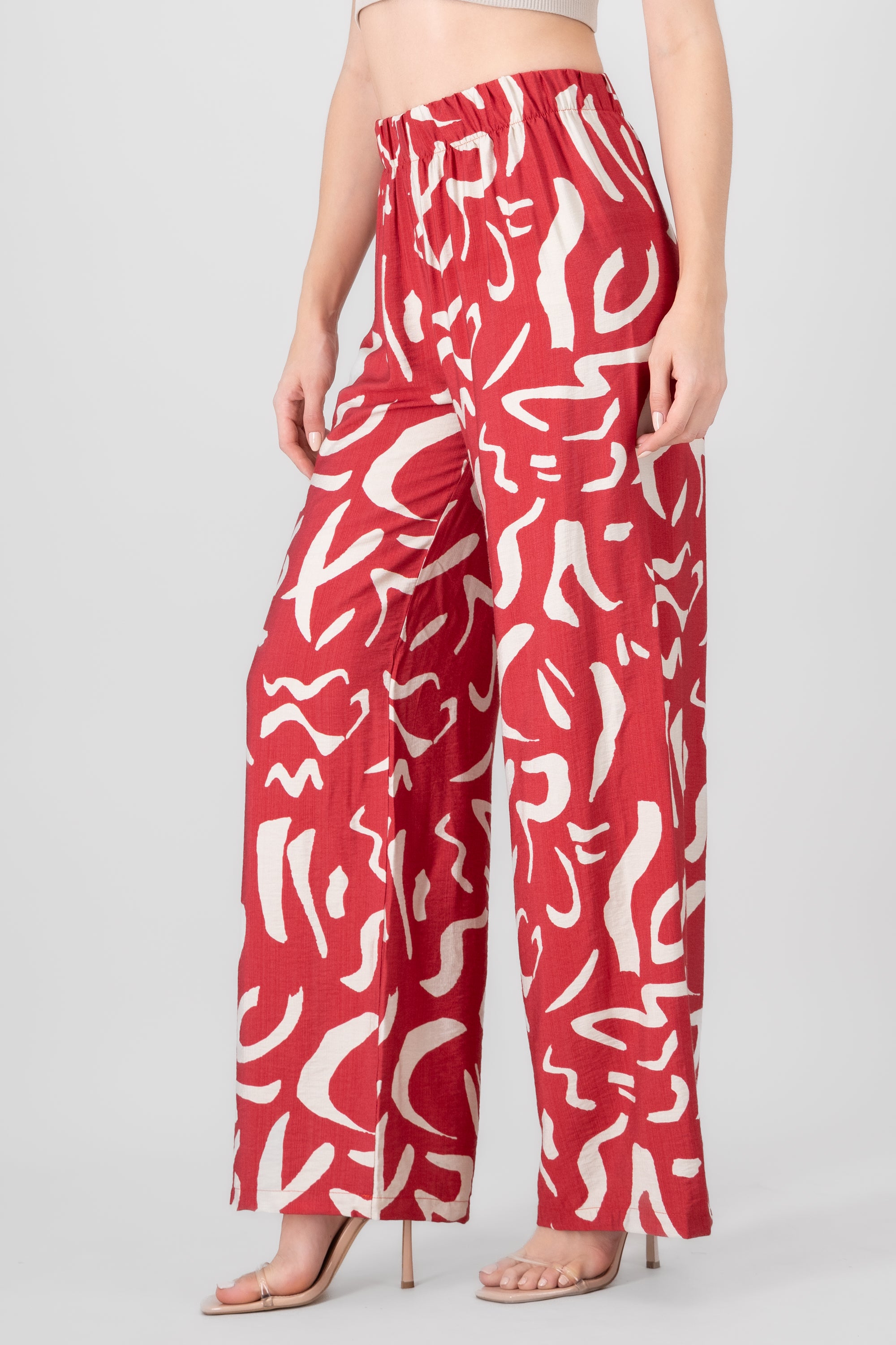 Two  Toned Printed Wide Leg Pant BURGUNDY COMBO