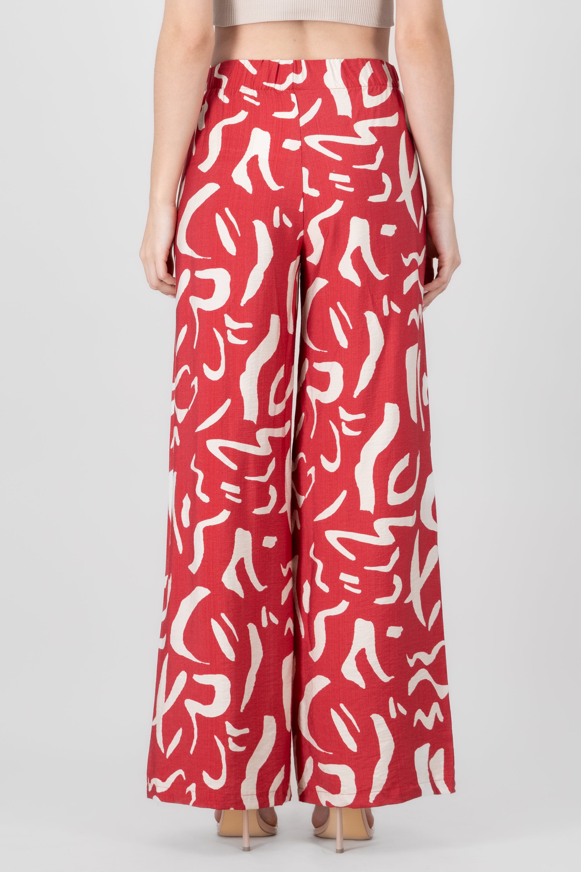 Two  Toned Printed Wide Leg Pant BURGUNDY COMBO