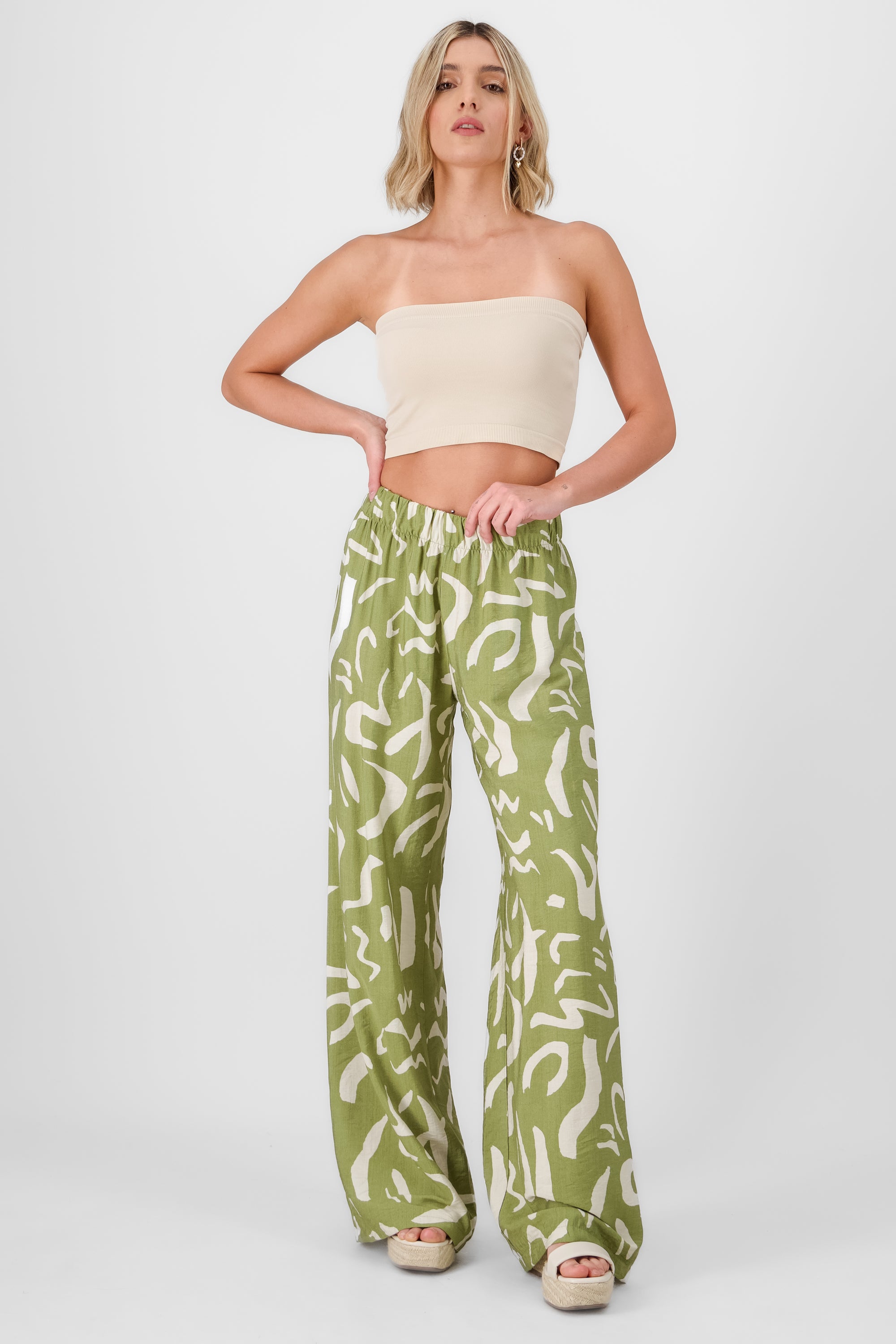 Two  Toned Printed Wide Leg Pant GREEN COMBO