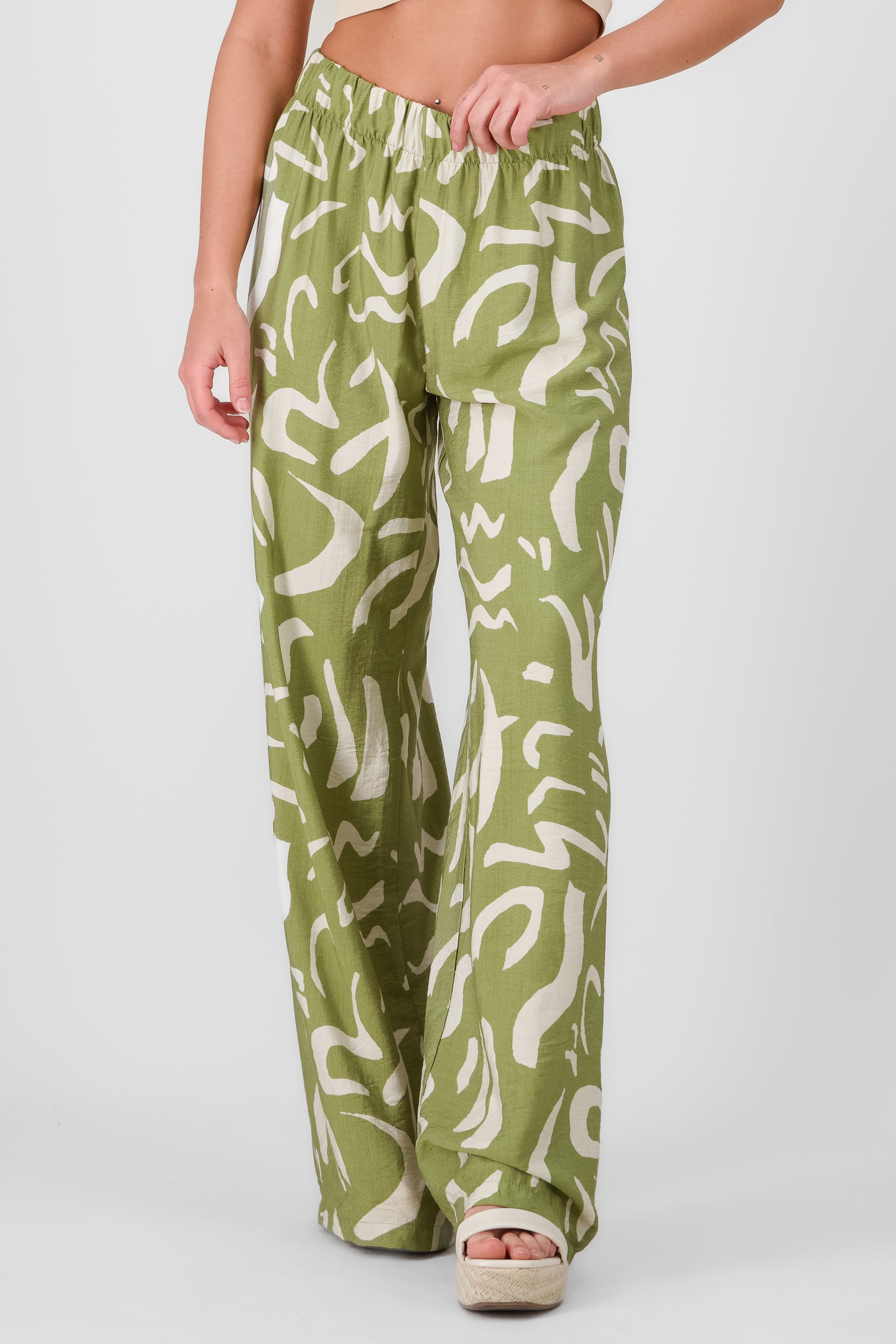 Two  Toned Printed Wide Leg Pant GREEN COMBO