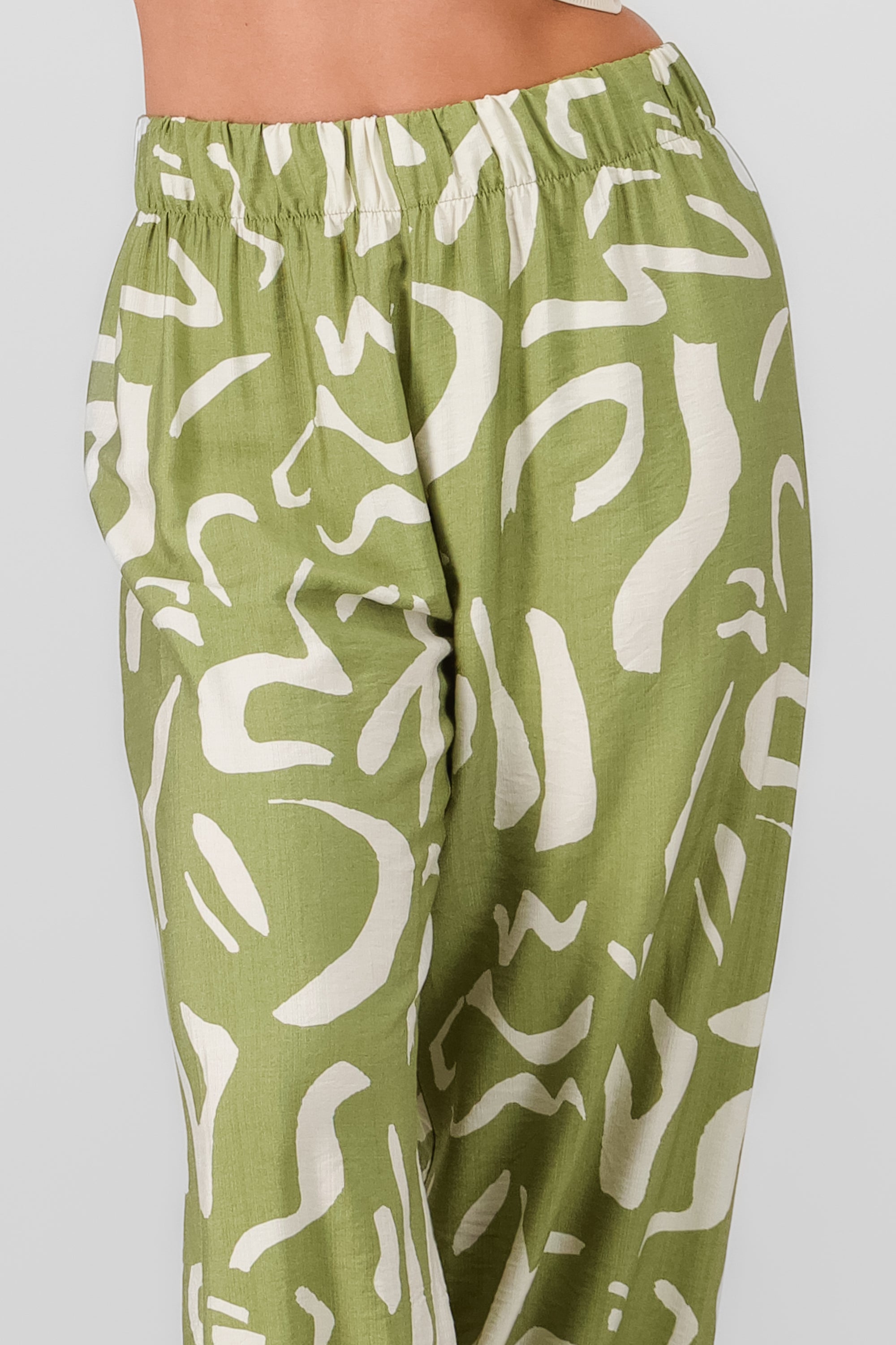 Two  Toned Printed Wide Leg Pant GREEN COMBO