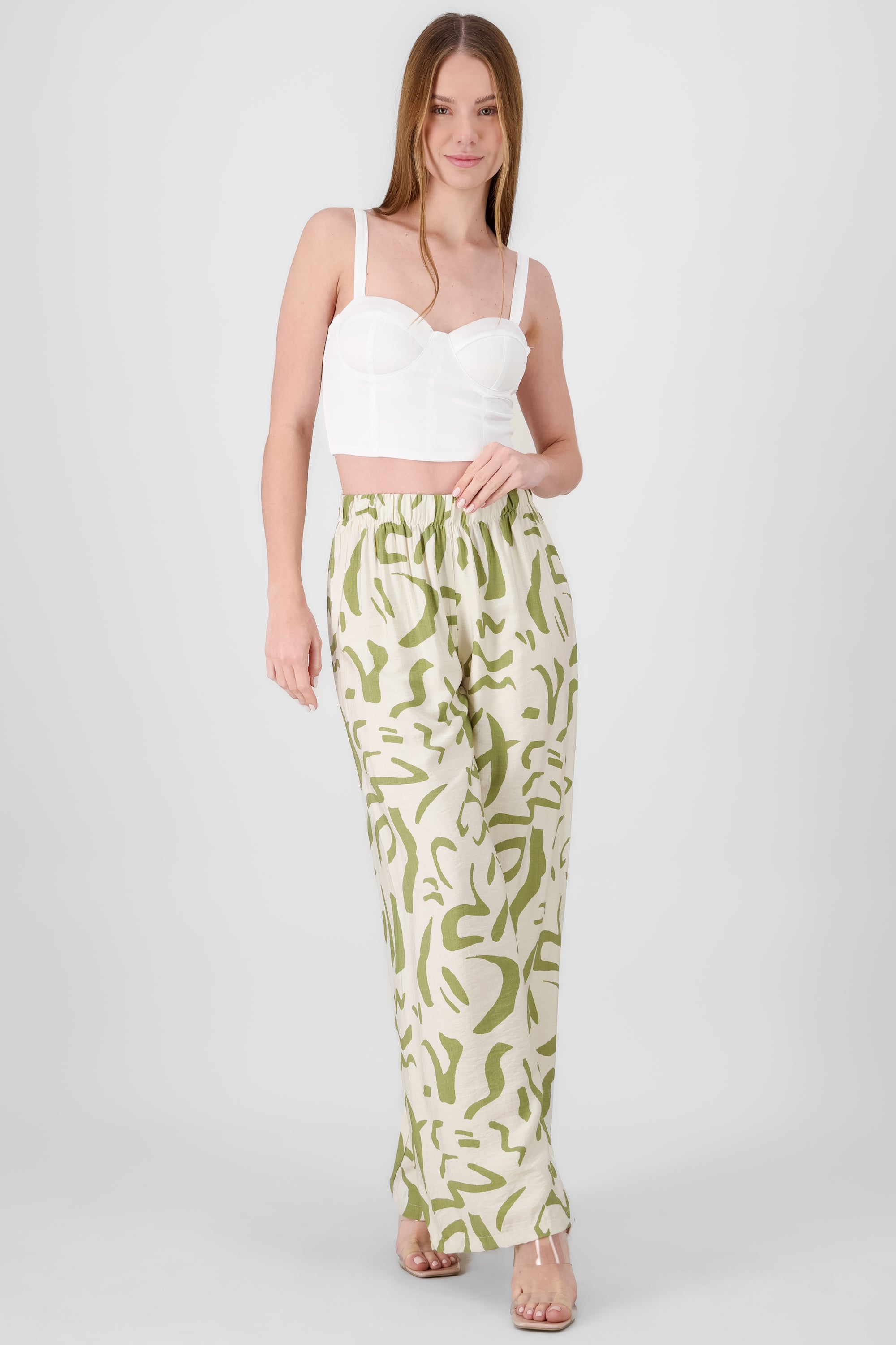 Two  Toned Printed Wide Leg Pant OLIVE COMBO