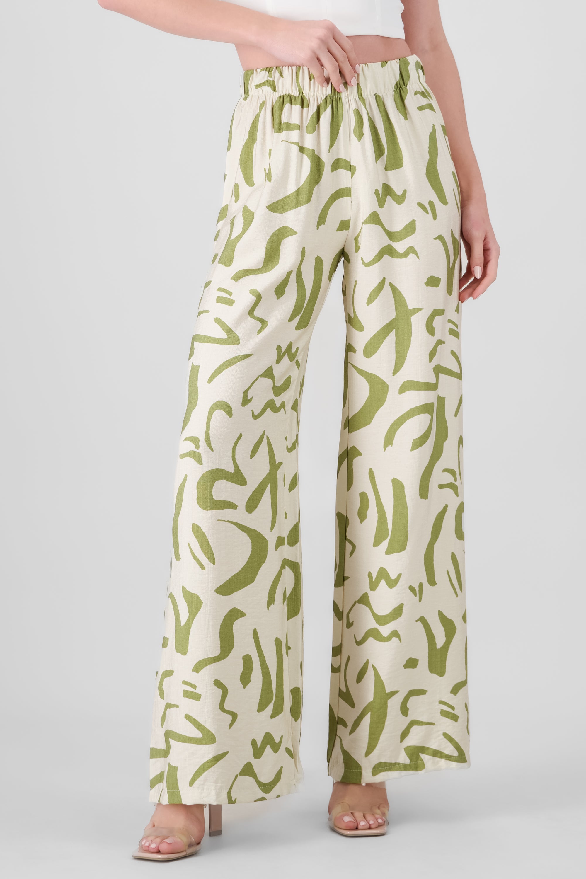 Two  Toned Printed Wide Leg Pant OLIVE COMBO