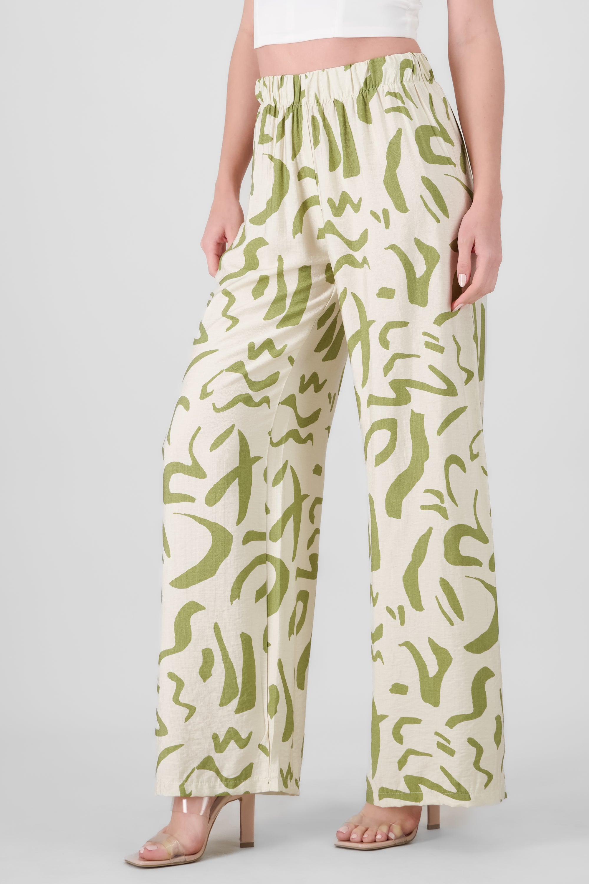 Two  Toned Printed Wide Leg Pant OLIVE COMBO