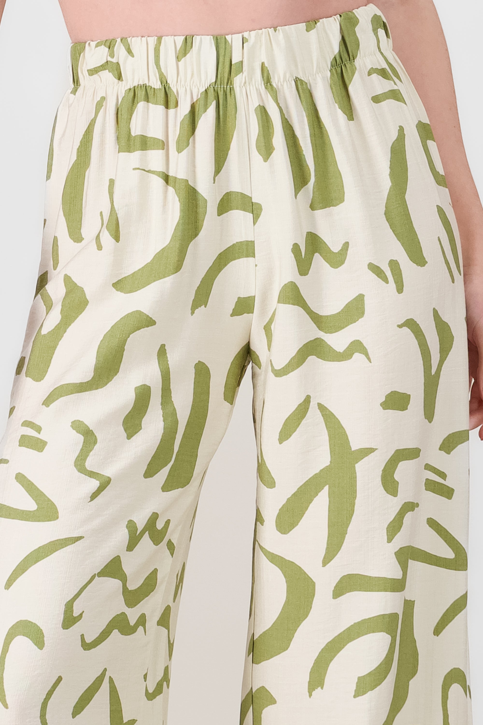 Two  Toned Printed Wide Leg Pant OLIVE COMBO