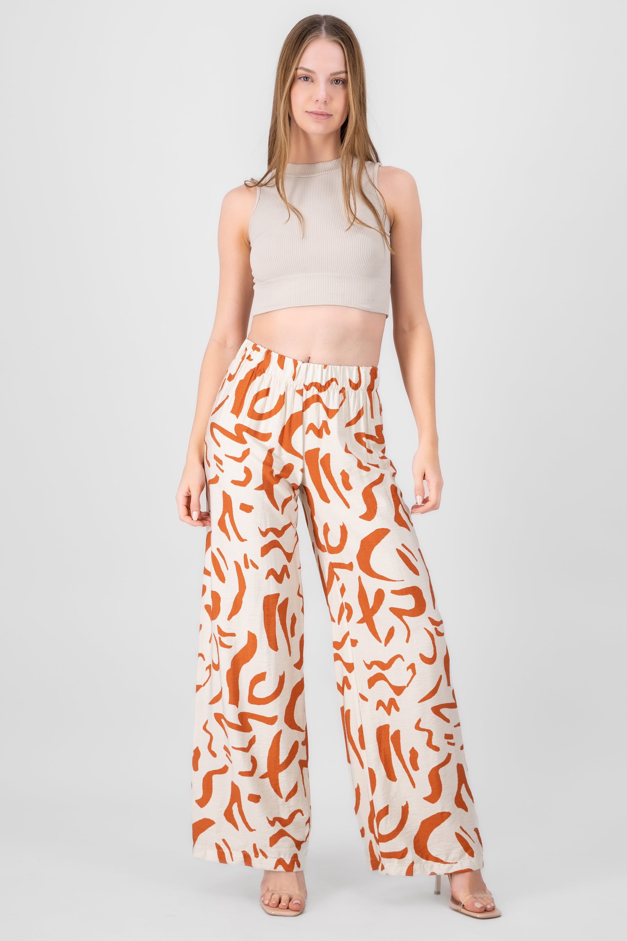 Two  Toned Printed Wide Leg Pant KHAKI COMBO