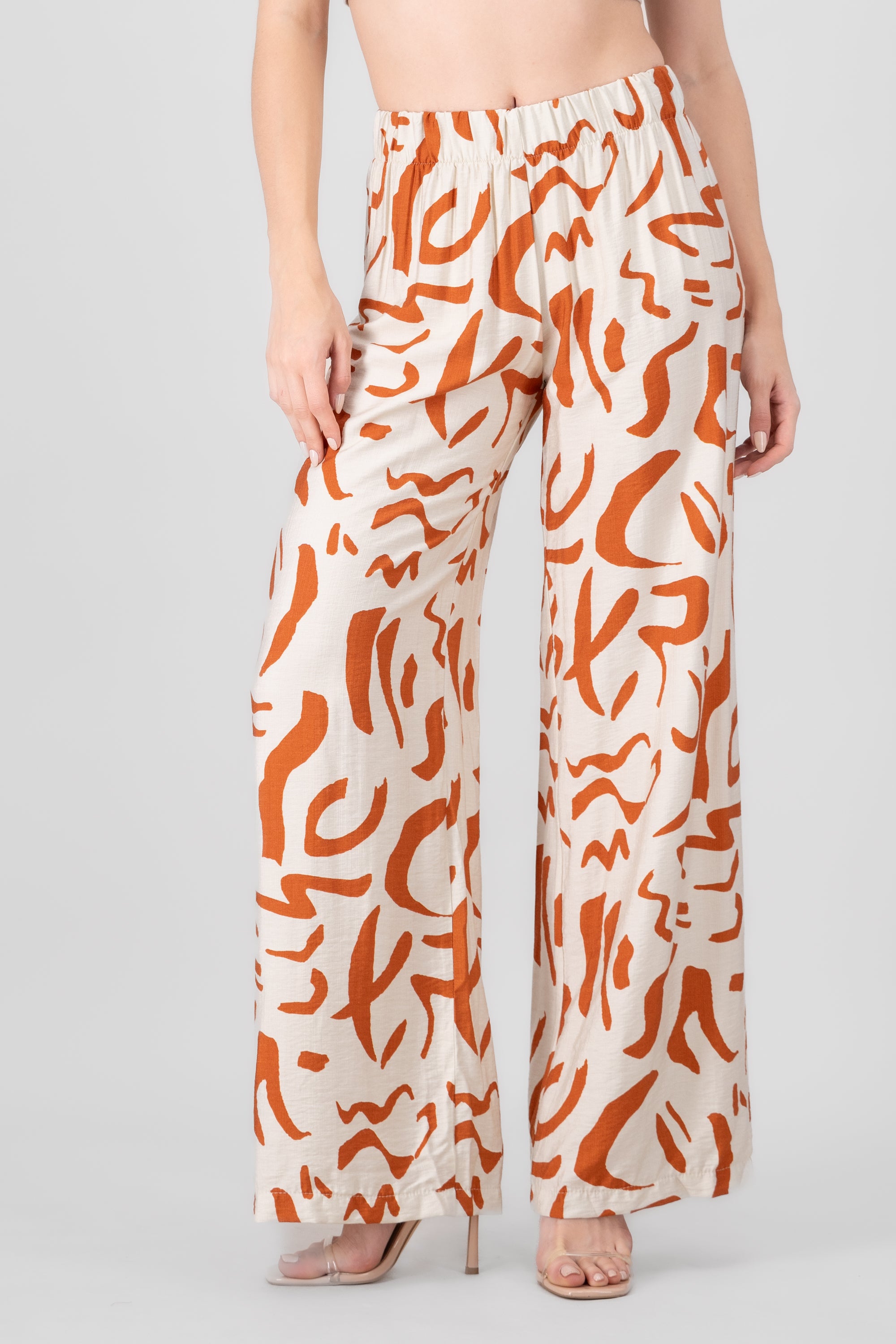 Two  Toned Printed Wide Leg Pant KHAKI COMBO