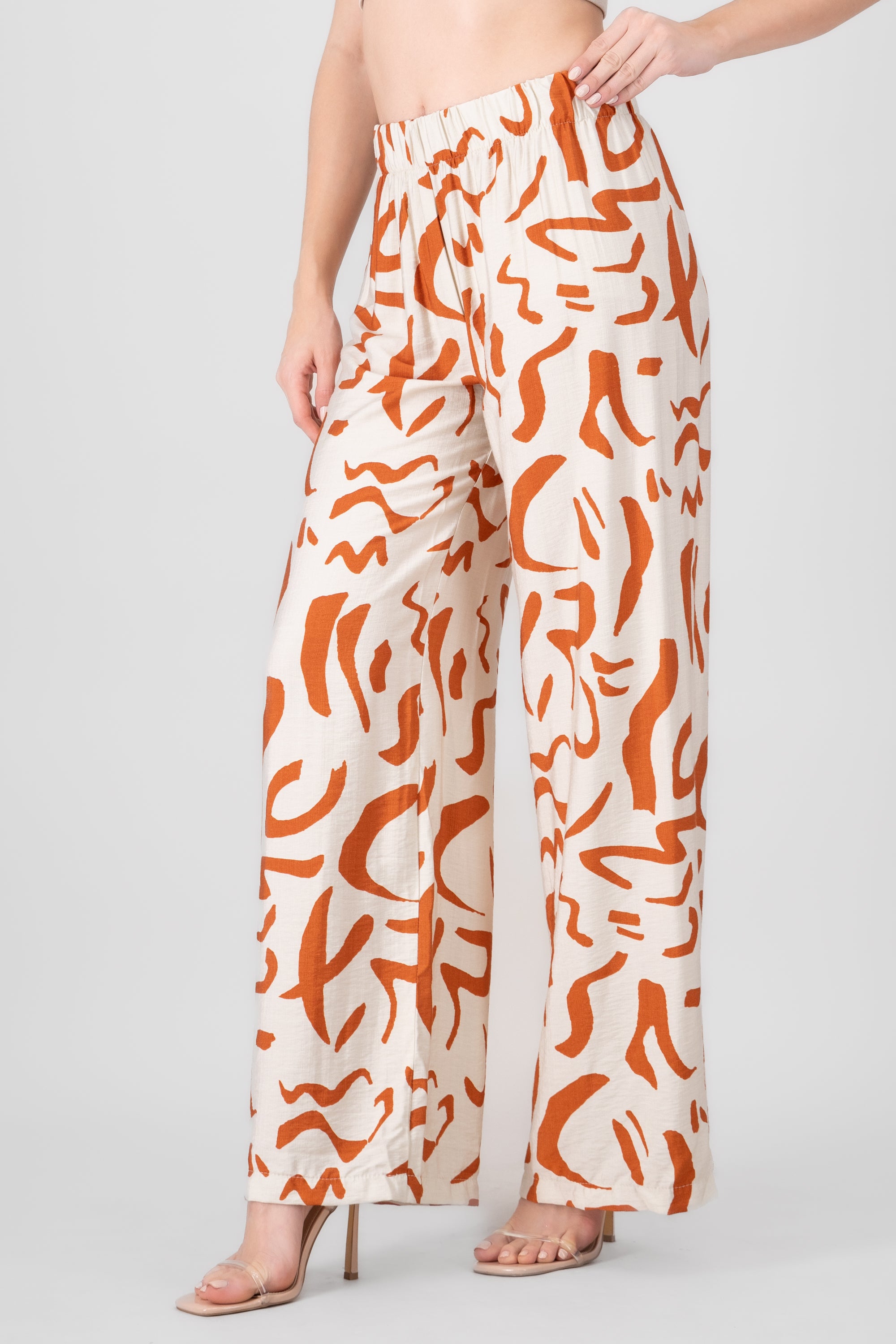 Two  Toned Printed Wide Leg Pant KHAKI COMBO